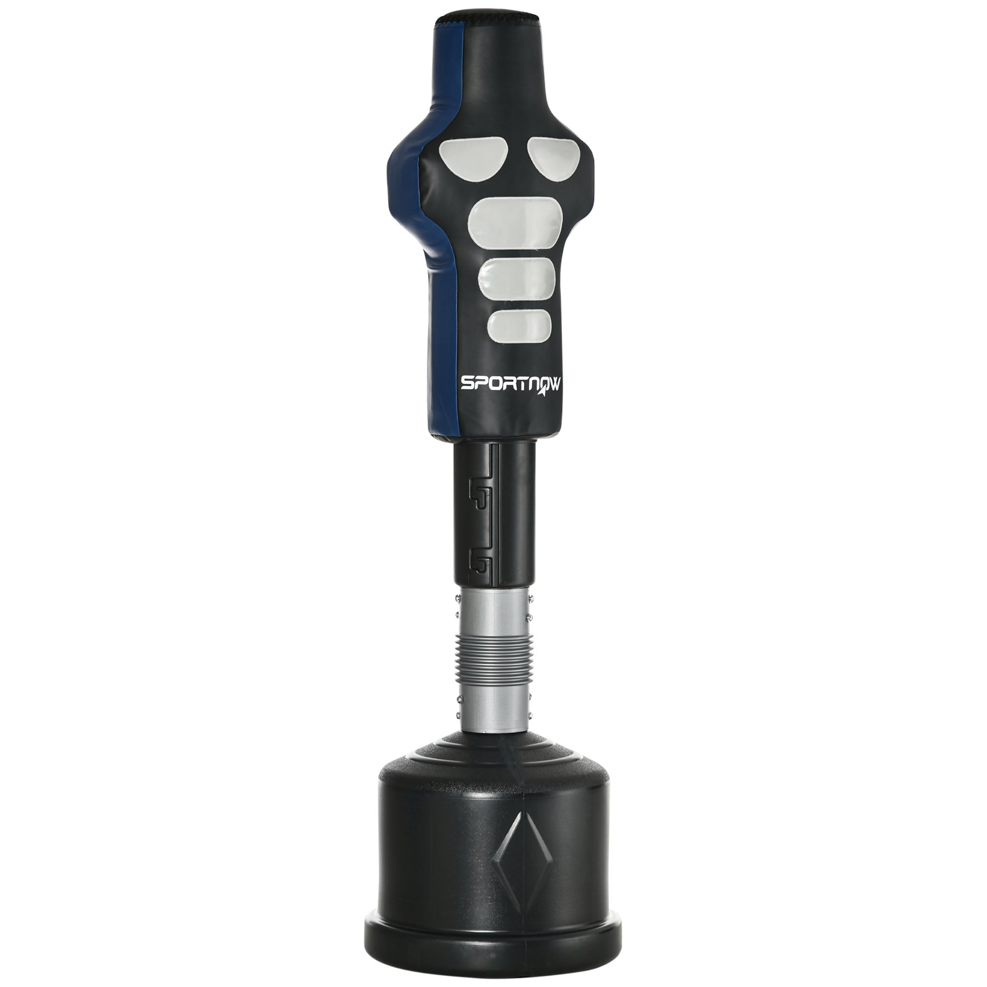 SPORTNOW Boxdummy, freistehend, höhenverstellbar, schwerer Standfuß, Kunstleder, schwarz+grau+blau, 55 x 55 x 178-207 cm