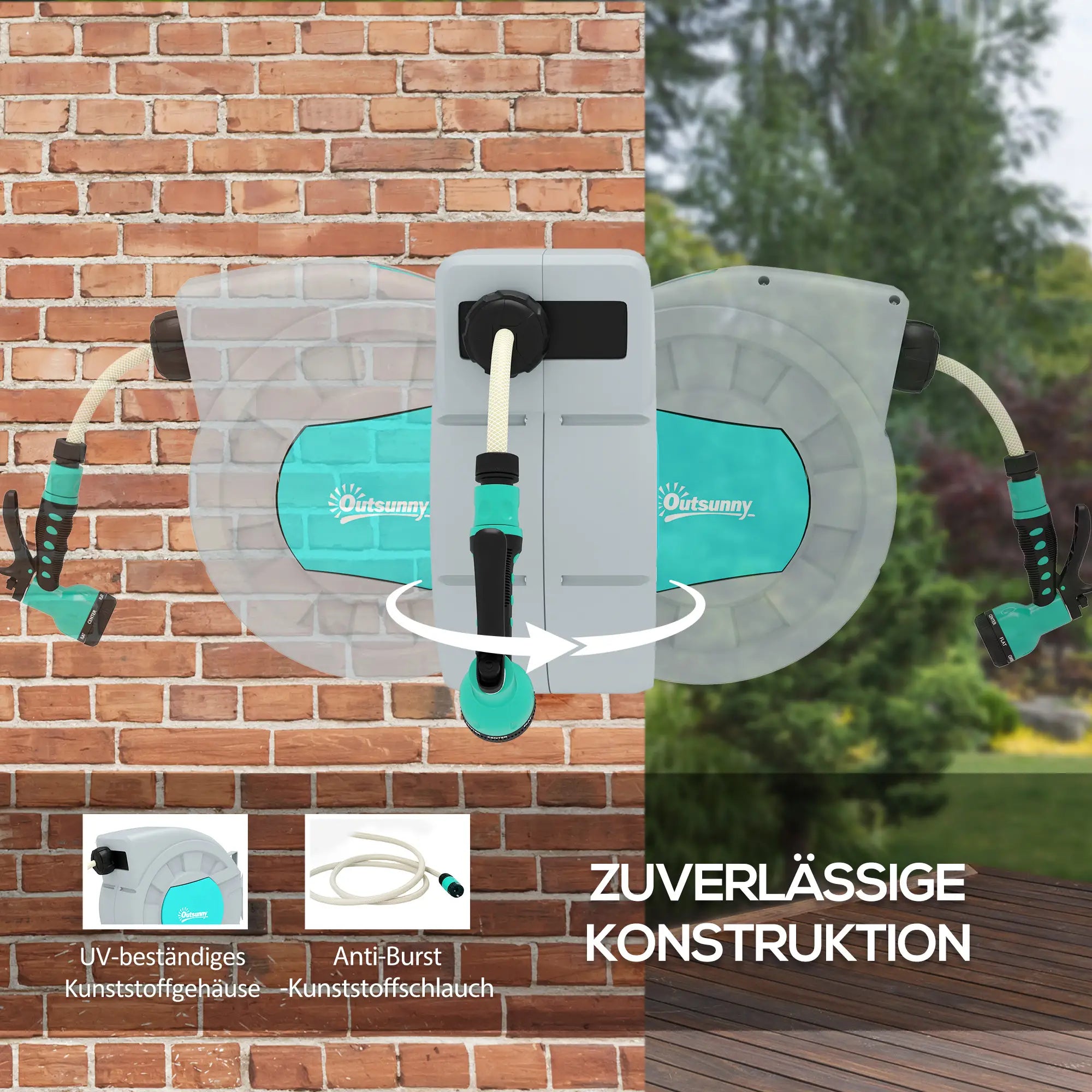 Outsunny Schlauchtrommel Gartenschlauch 30m Automatik 7 Sprühfunktionen