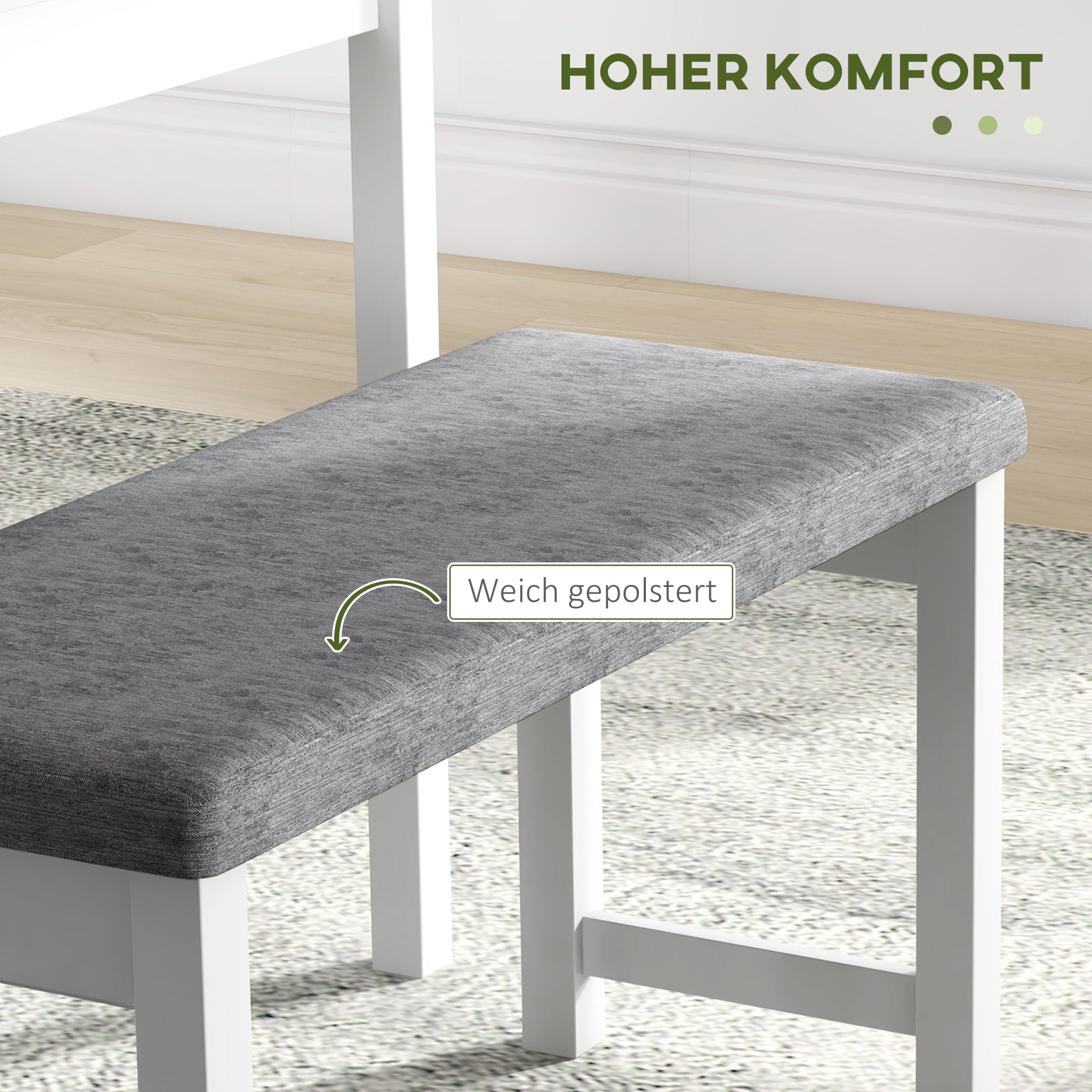 HOMCOM Sitzgruppe, 4-teiliges Esstisch-Set, 1 Tisch, 1 Bank, 2 Stühle, Grau + Weiß