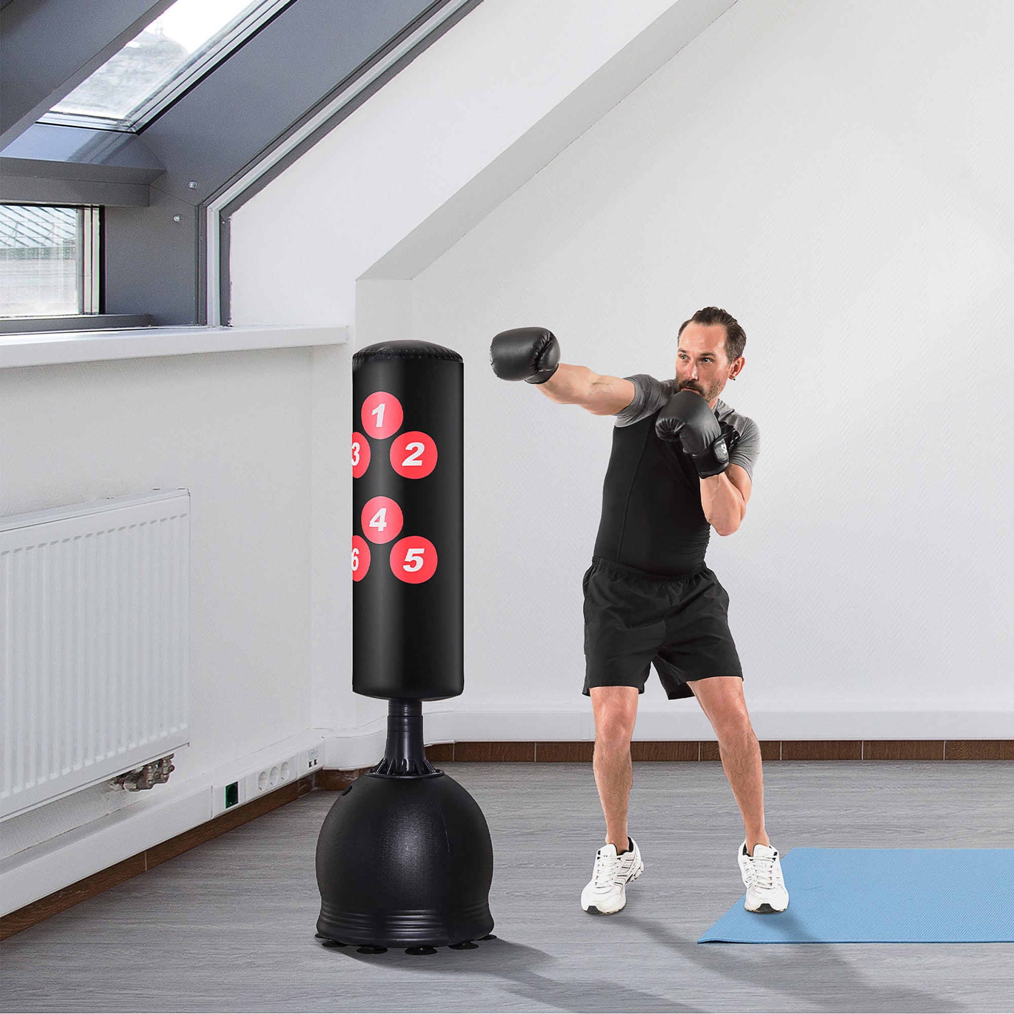 HOMCOM Boxsack Stehend 165cm Erwachsene Freistehender Heavy Duty Standboxsack mit Saugnapf-Basis Boxpartner Boxing Trainer Geeignet für Profis und Anfänger Schwarz