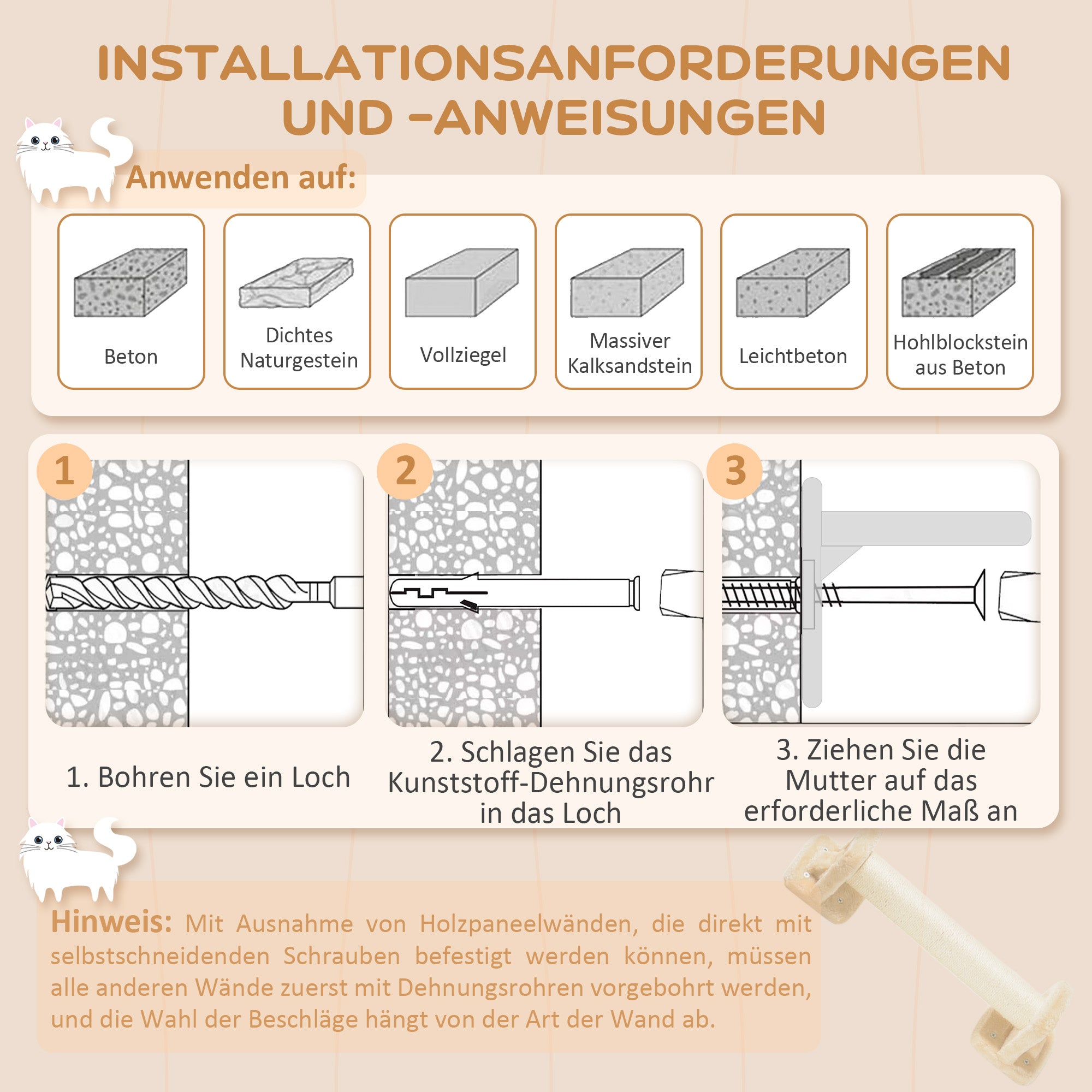 PawHut Katzentreppen-Set, 4-teilig, Kletterwand, Kratzbaum, Plüschbezug/Sisal, Beige