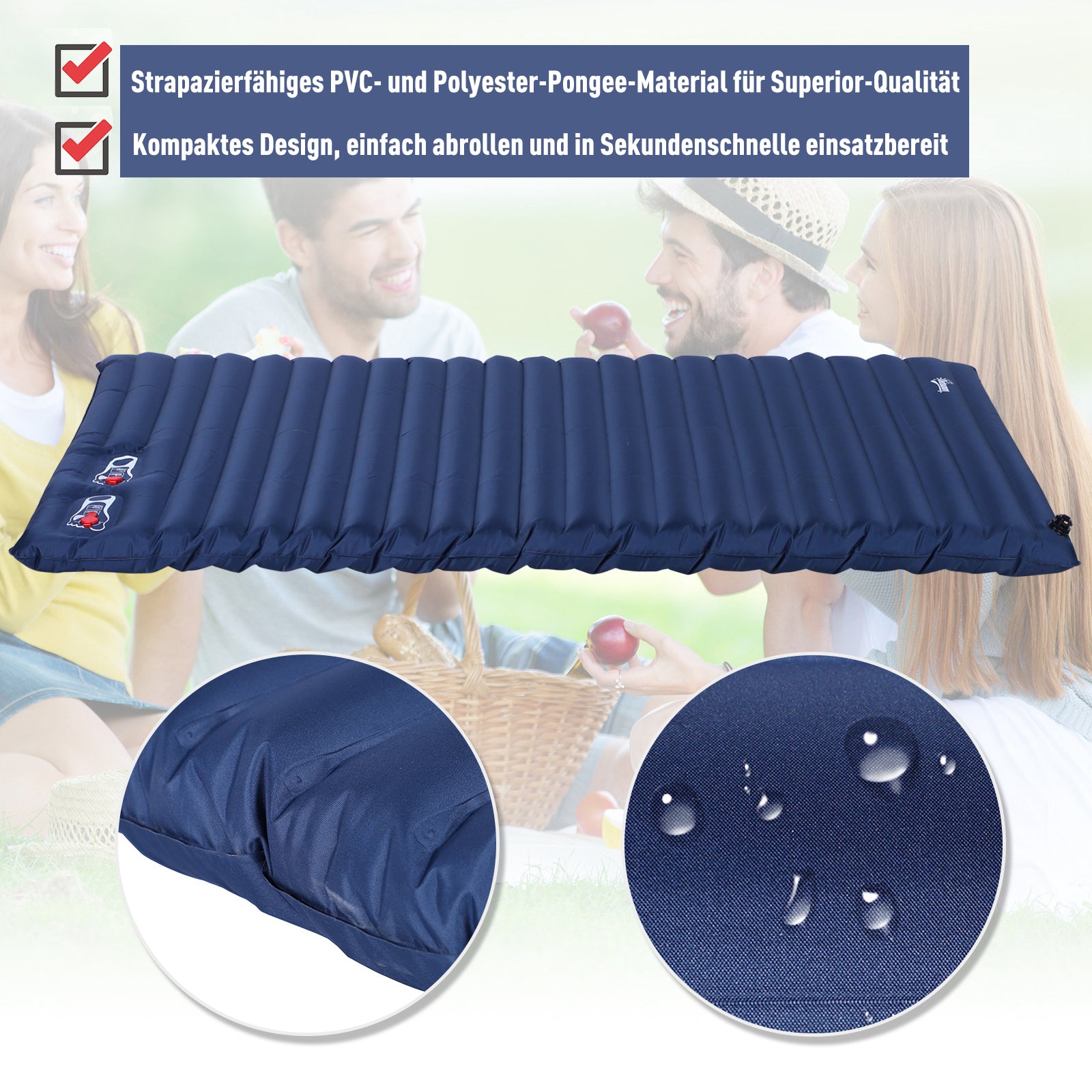 Outsunny Luftmatratze 2 Personen Selbstaufblasend Isomatte Luftbett mit Integrierter Pumpe Aufblasbare Matratze Gästematratze Gästebett Schlafmatte für Camping Heimgebrauch 195 x 138 x 10 cm