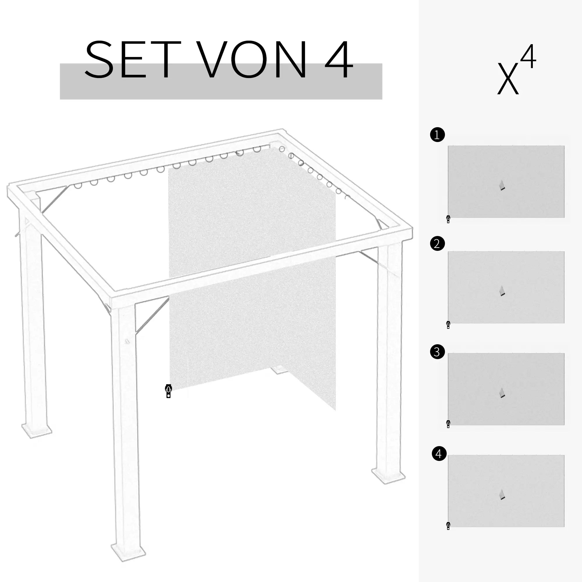 Outsunny 4 Ersatzvorhänge für 3x3m Pavillons, robust, für Stangen und Gleitschienen, doppelter Reißverschluss, beige