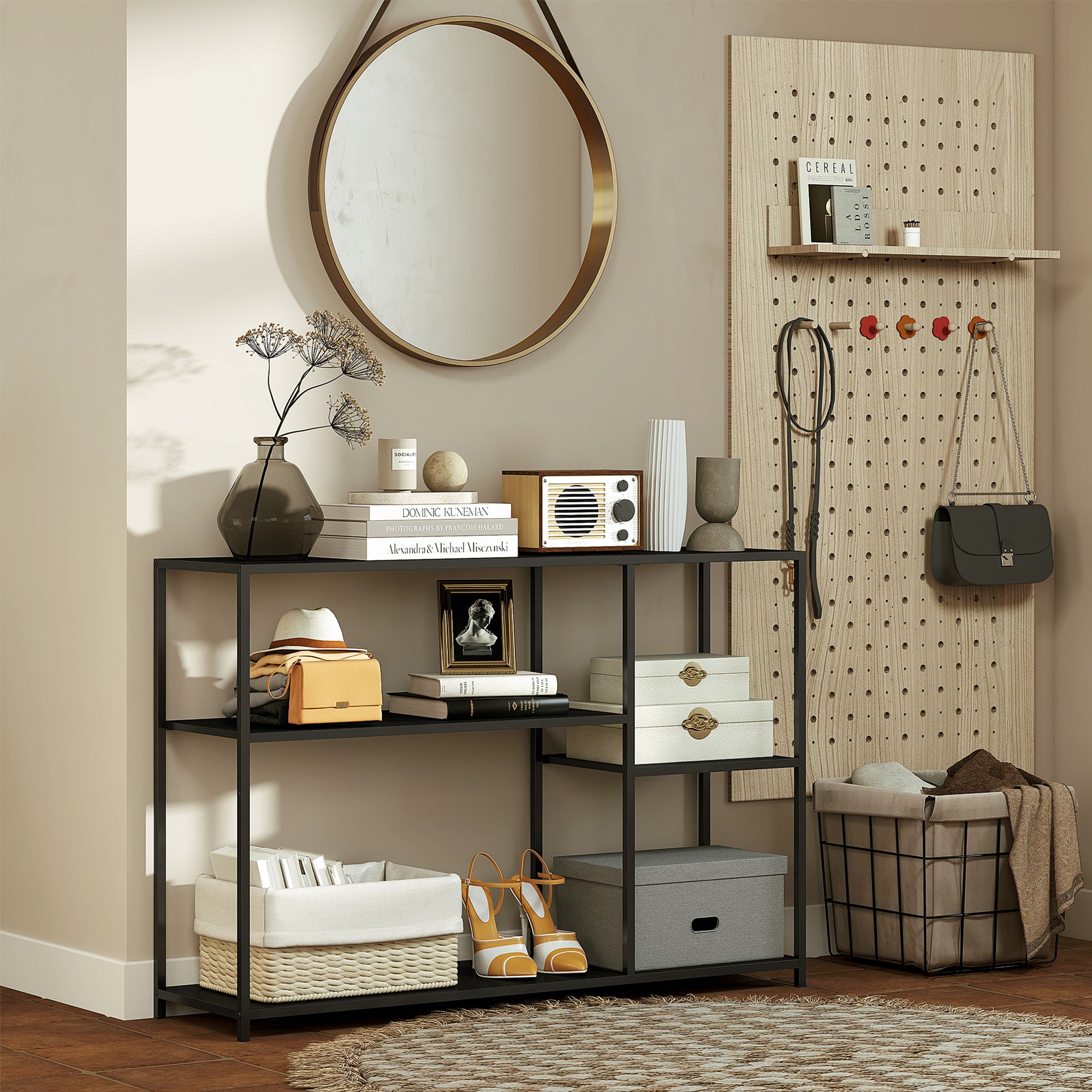 HOMCOM Konsolentisch, 4 Ebenen, Stahlrahmen, für Flur, Wohnzimmer, Schwarz