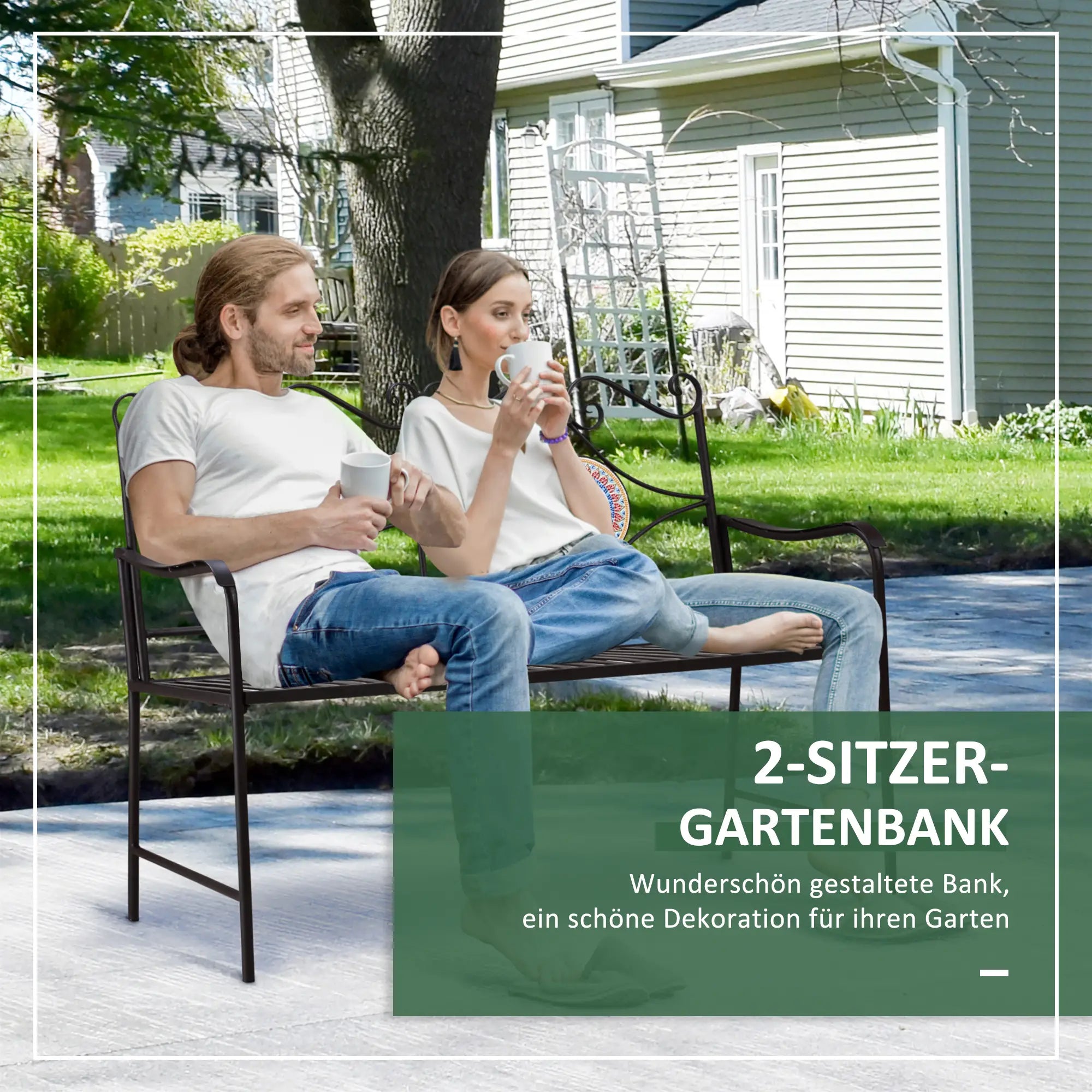 Outsunny Gartenbank im Vintage-Design, 2 Sitzer, wetterbeständig, mit Mosaiksteinen, 121 cm x 52 cm x 93 cm, Mehrfarbig