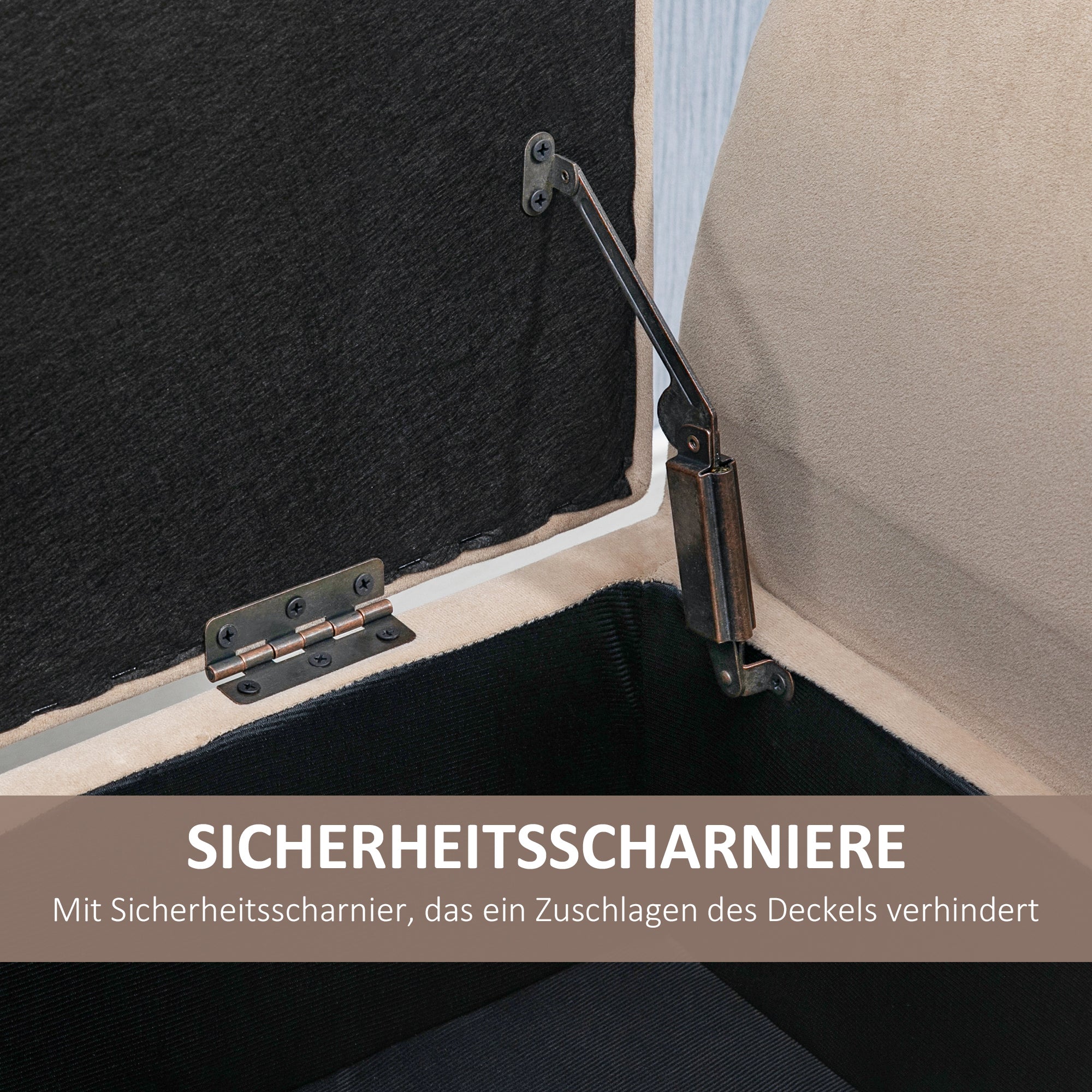 HOMCOM Polsterbank mit Stauraum, Truhenbank mit Armlehnen, 46 cm Sitzhöhe, samtartiges Polyester, 111,5 x 41 x 65 cm, Beige