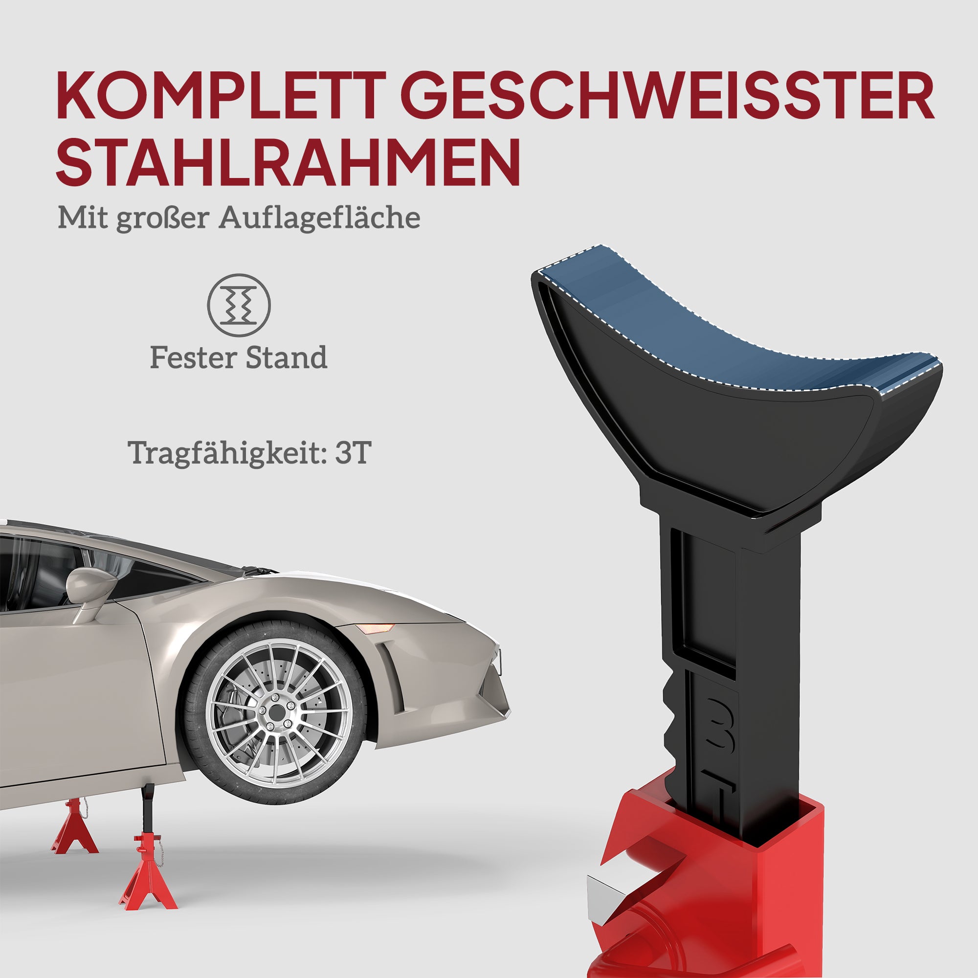HOMCOM Unterstellbock 3 Tonnen Traglast 2 Stück Stützbock inkl Sicherungssplint 10 stufig Höhenverstellbar Rot