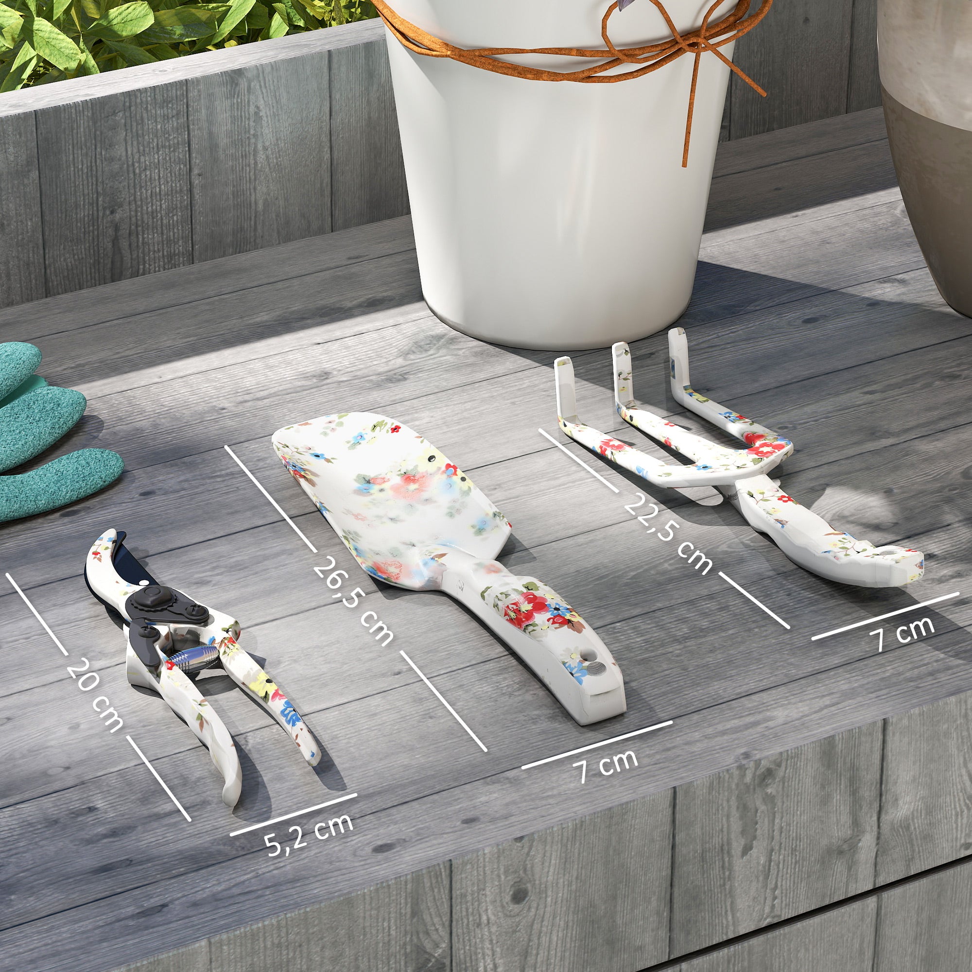 Outsunny Gartenwerkzeug Set 3 Stück Garten Werkzeug aus Metall mit Blumenkelle Handrechen Gartenschere