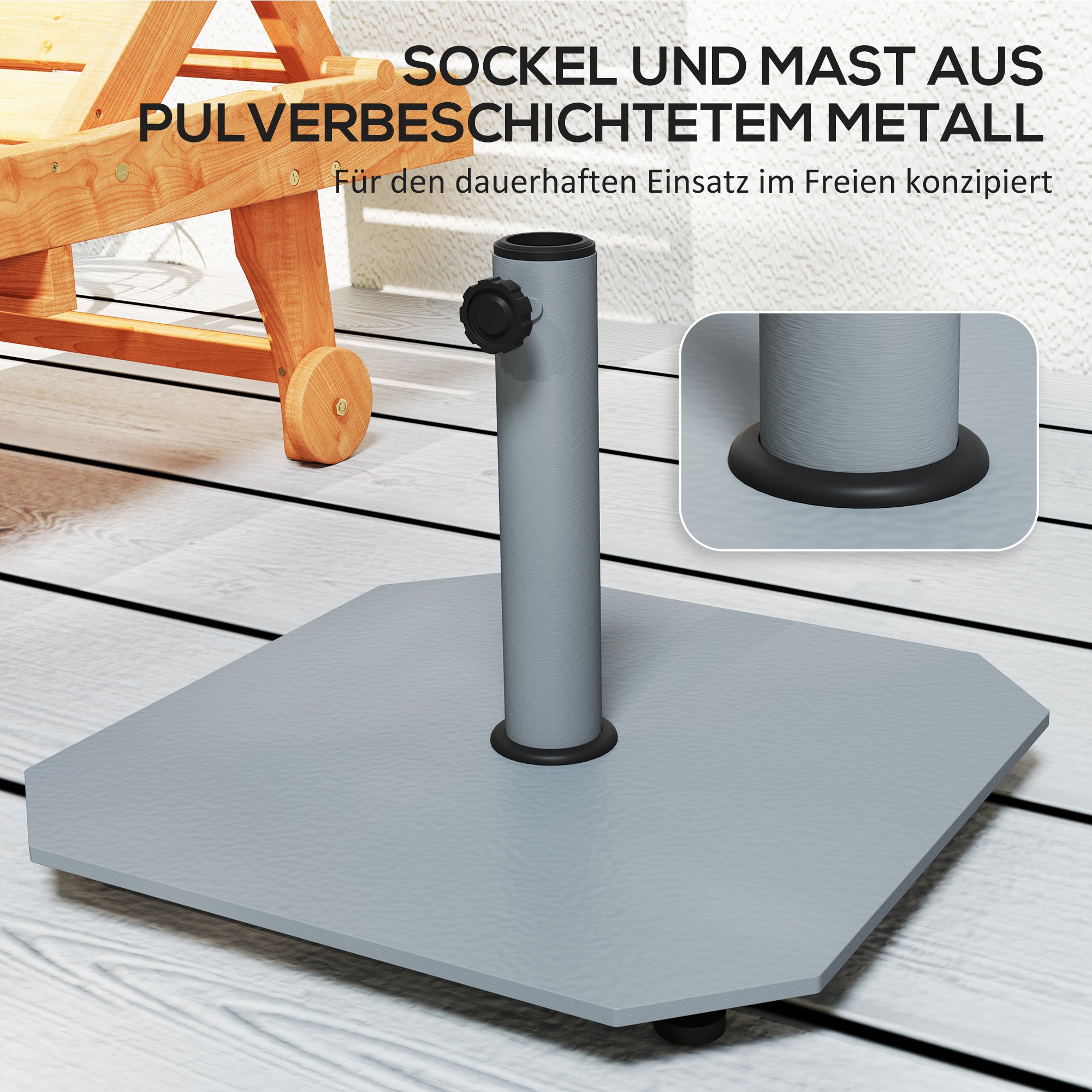 Outsunny Sonnenschirmständer aus Metall 18,5 kg Schirmständer, Quadratisch Schirmhalter für Sonnenschirm 32/38/48mm