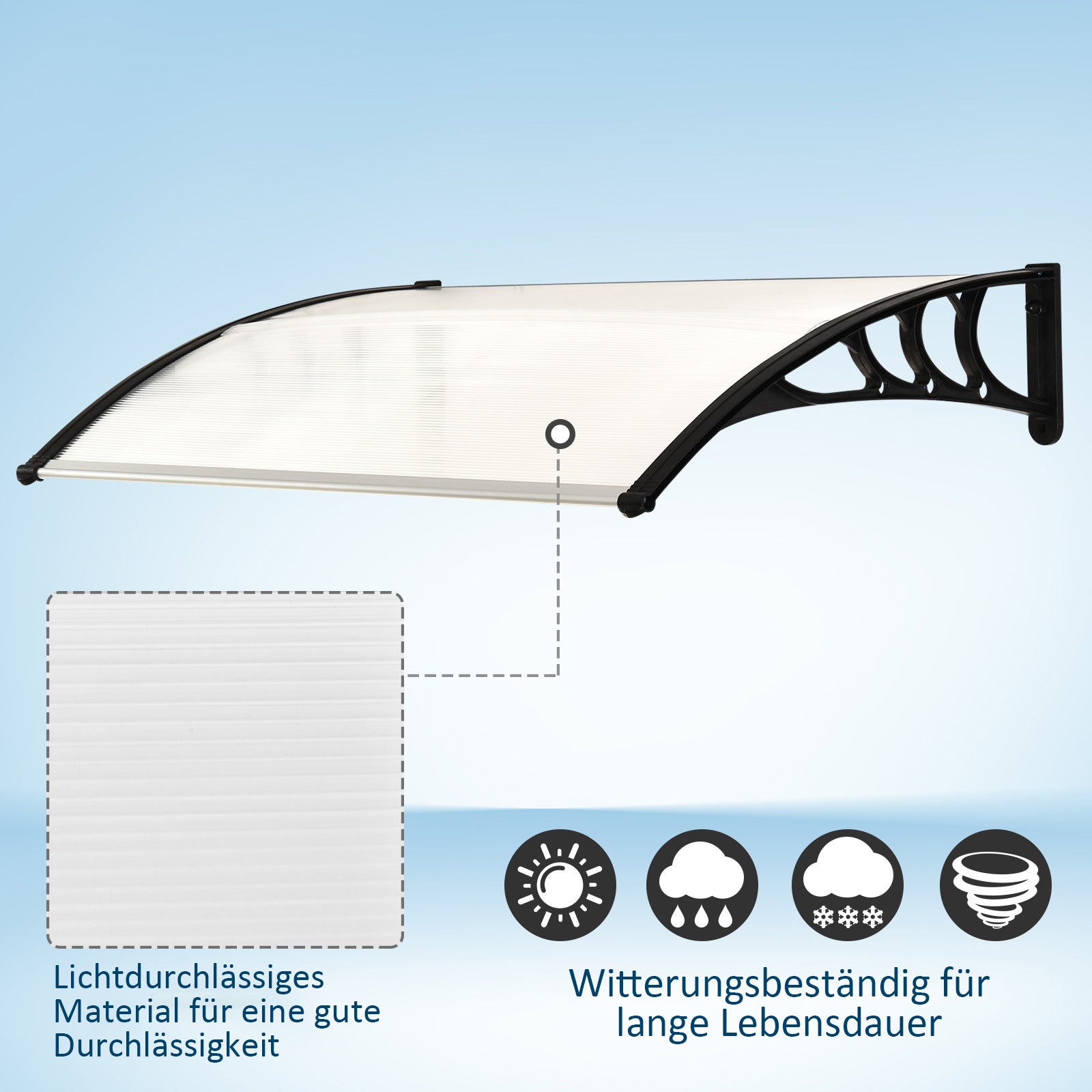 Outsunny Vordach Haustürvordach 75 x 100 cm Pultvordach Überdachung Polycarbonat Weiß