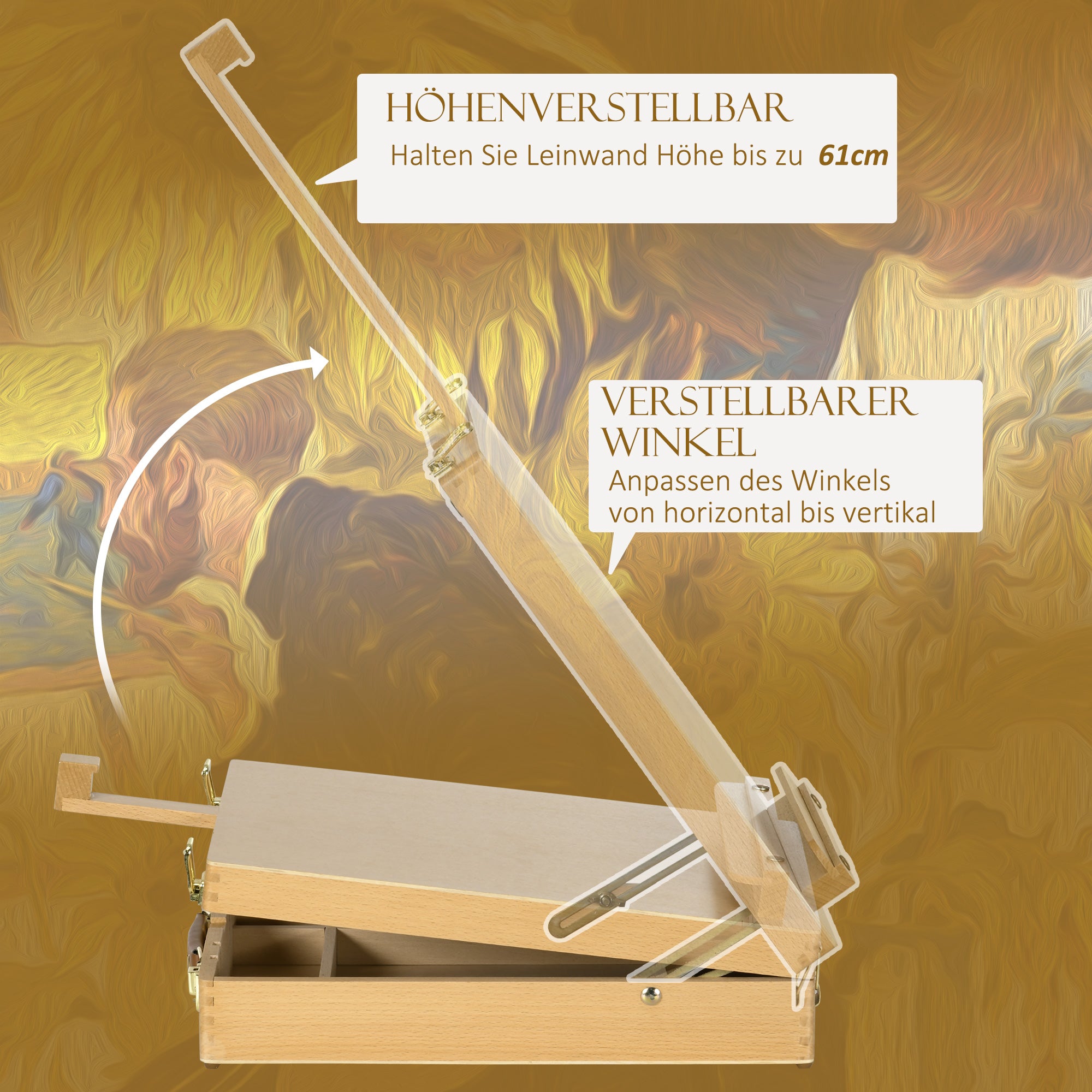 HOMCOM Tischstaffelei Tischstaffelei-Box, Buchenholz, klappbar, 27cm x 41,5cm x 74,5cm, Natur