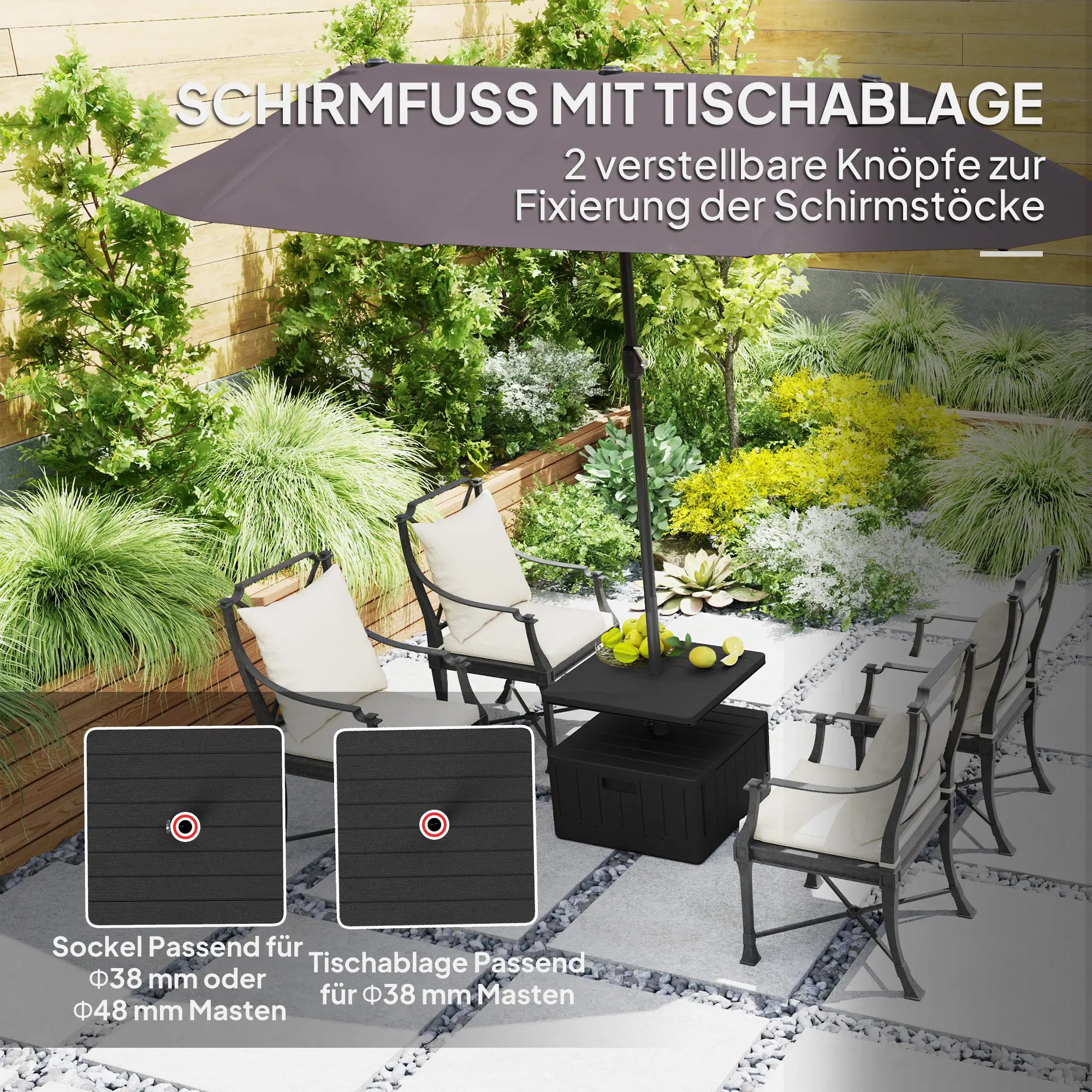Outsunny 3-in-1 Schirmständer 80?kg Schwarz