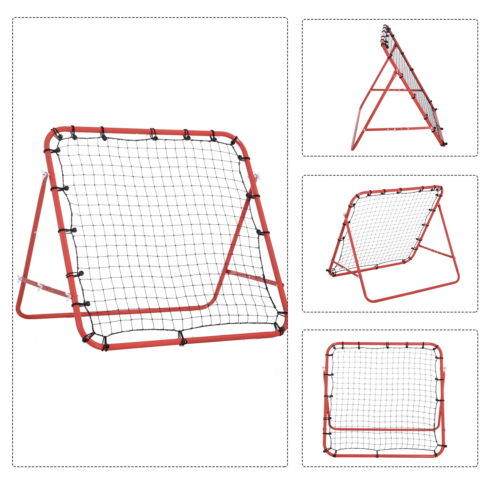 HOMCOM Rebounder für Fußball, Prellwand Rebound Netz, Metallrohr mit PE-Gewebe, Kickback Rückprallwand für Baseball Basketball, Fußballtor für Jugendliche Training 96x80x96cm, Rot