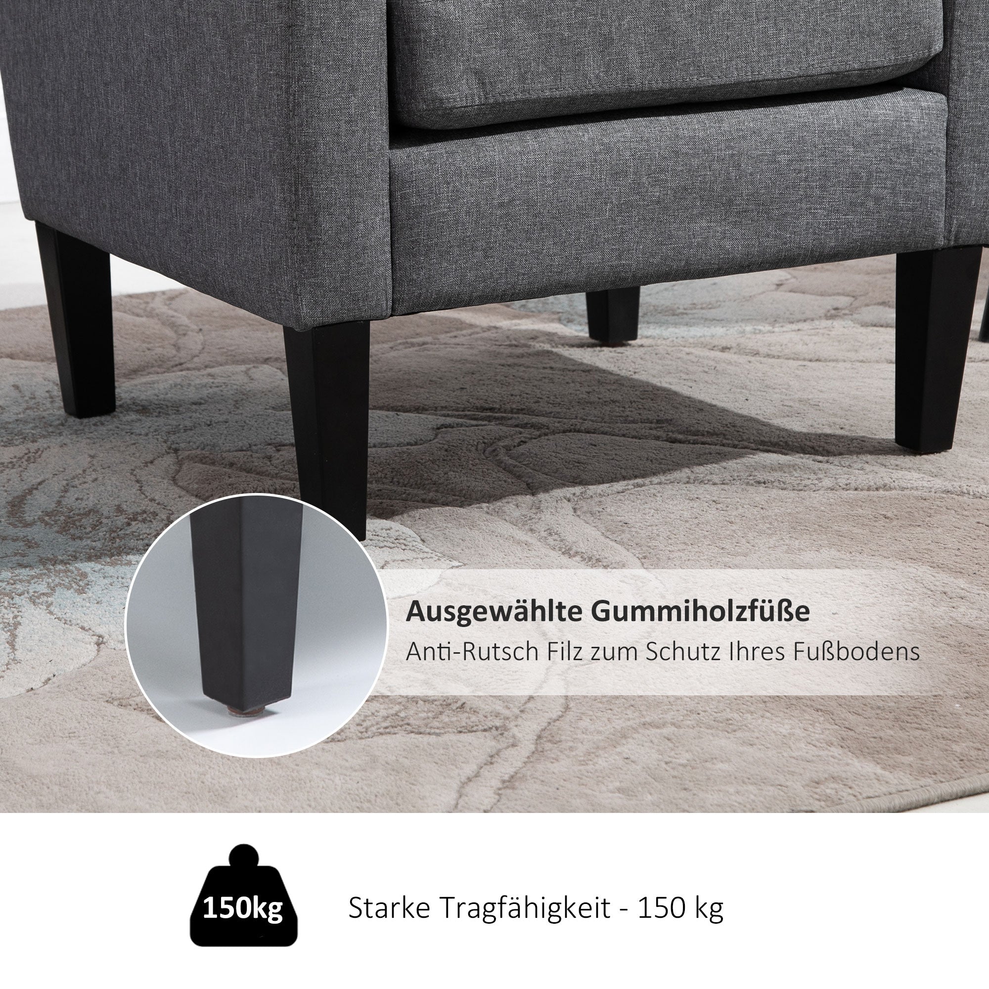 HOMCOM Einzelsessel, Relaxsessel, Polstersessel mit Holzfüßen, Stoff in Leinenoptik, 66 x 72 x 74 cm, Hellgrau