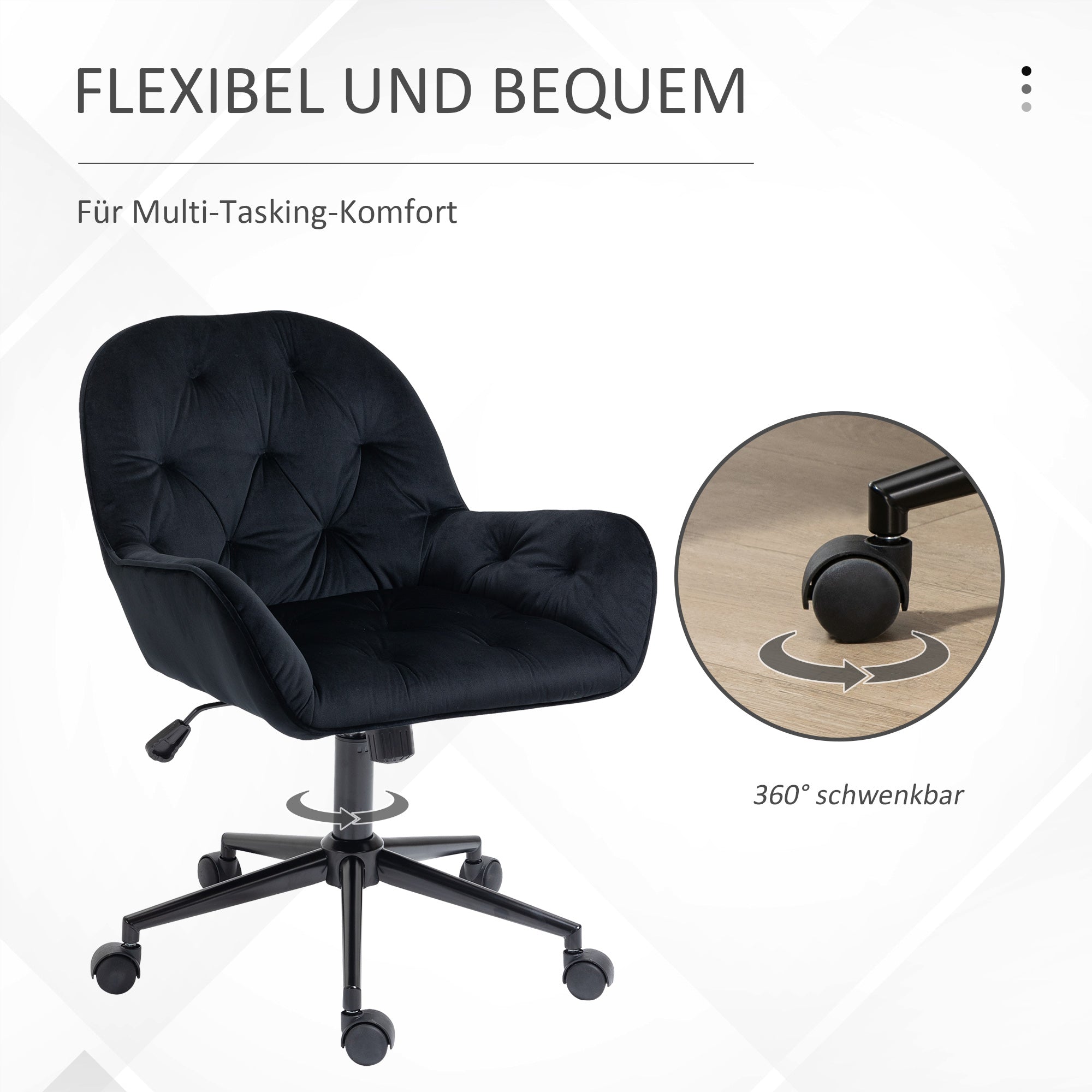 Vinsetto Bürostuhl Drehstuhl Bürosessel höhenverstellbarer Chefsessel Stuhl Schreibtischstuhl Sessel Büro samtartiges Polyester Schwarz 60 x 61 x 81-91 cm