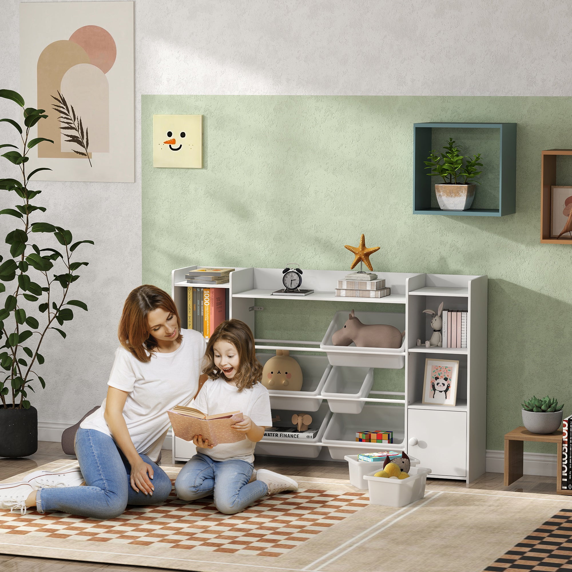 AIYAPLAY Kinder-Aufbewahrungsregal, Regal für Spielzeug und Bücher, zum übersichtlichen Aufräumen, 8 herausnehmbare Boxen, Weiß