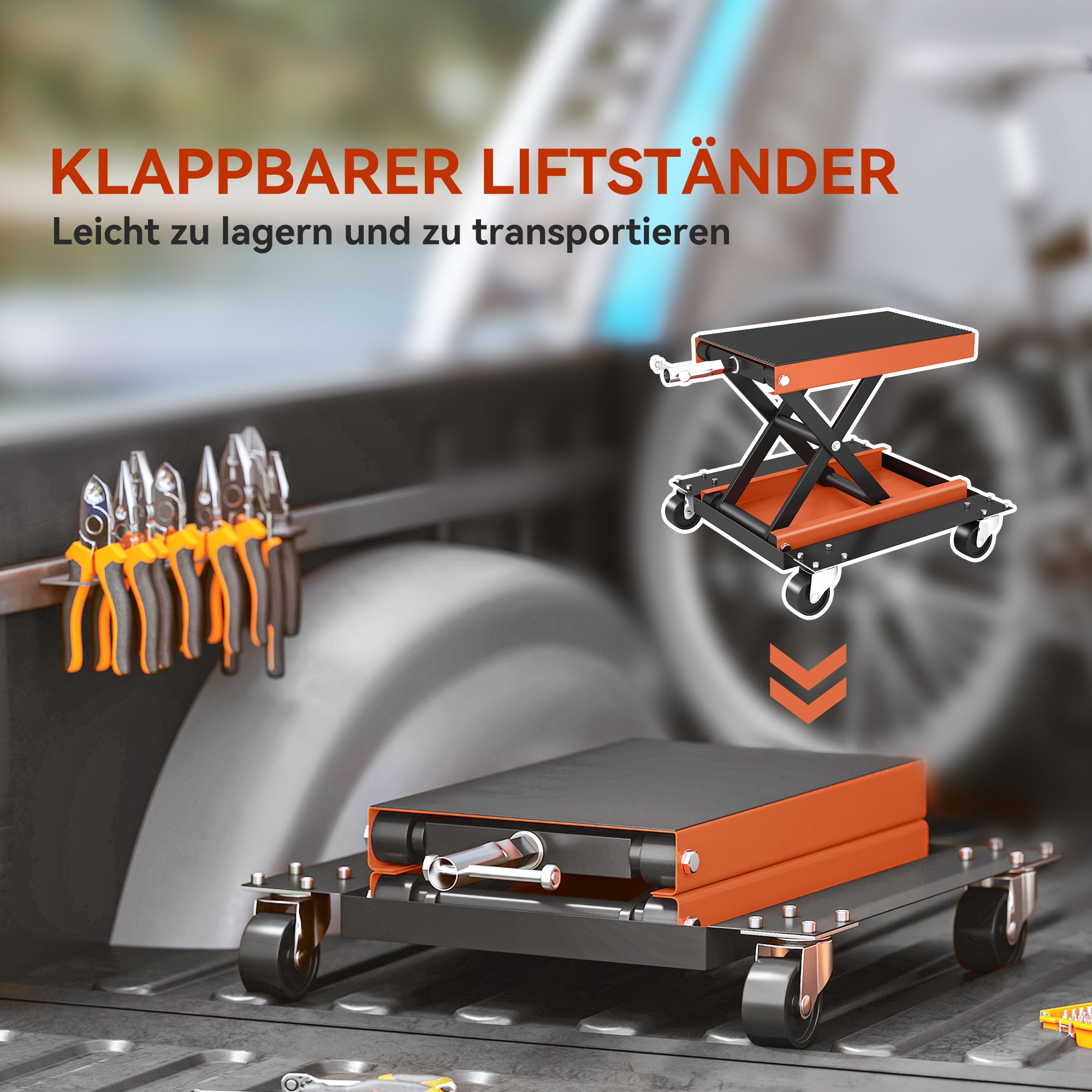 HOMCOM Motorradheber 500 kg Belastbar Motorradhebebühne 135-390 mm Höhenverstellbar Stahl Orange