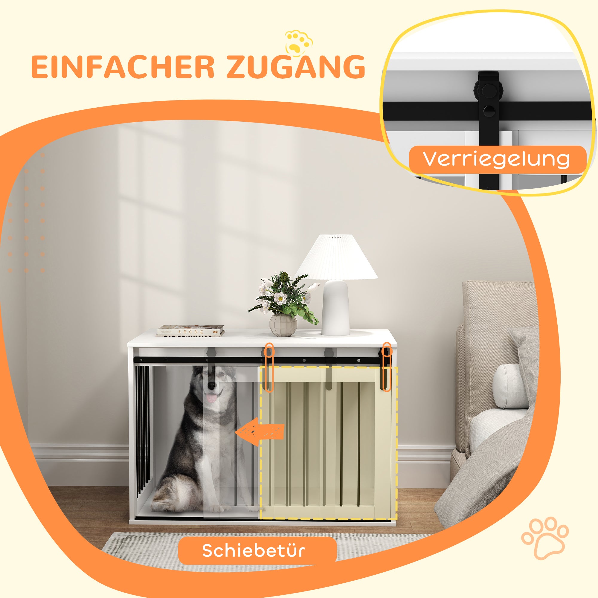 PawHut Hundebox mit Schiebetür, Belüftung, Spanplatte und Stahl, 98 x 58 x 61 cm, Walnuss