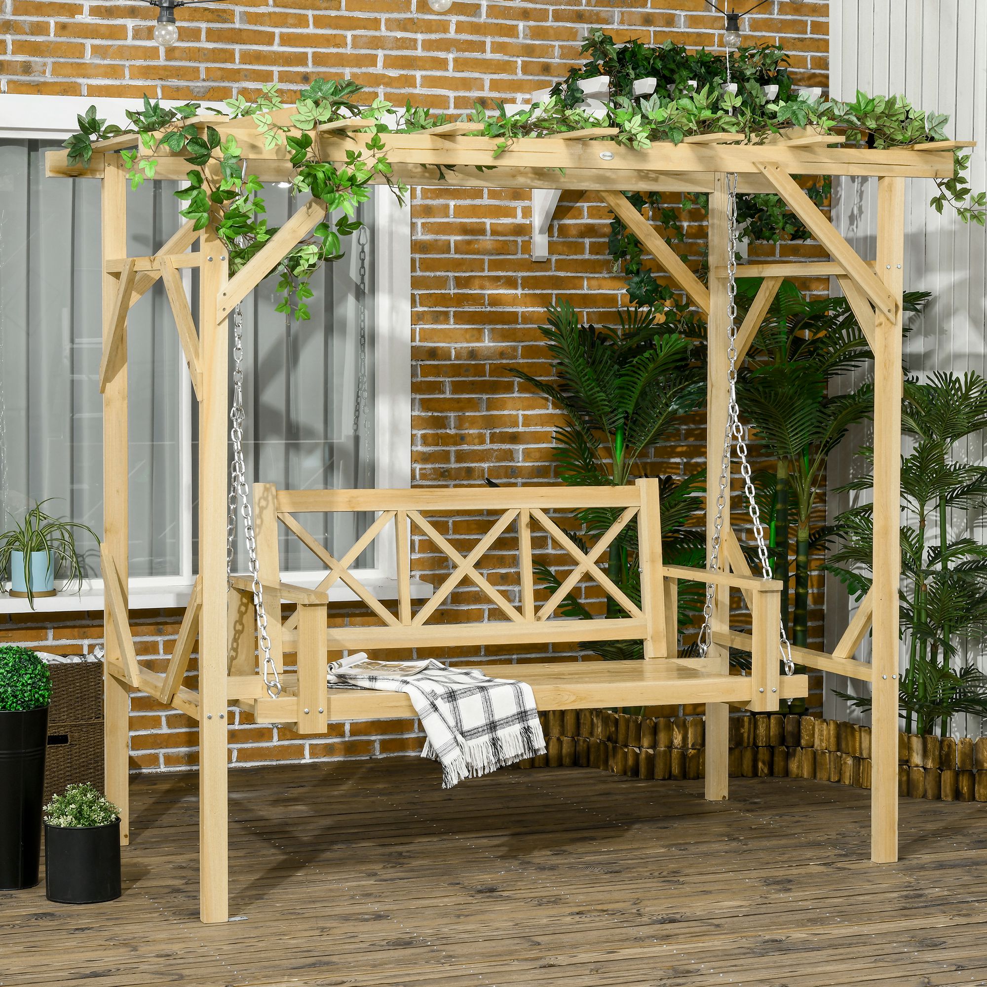 Outsunny Hollywoodschaukel Pergola höhenverstellbar Massivholz