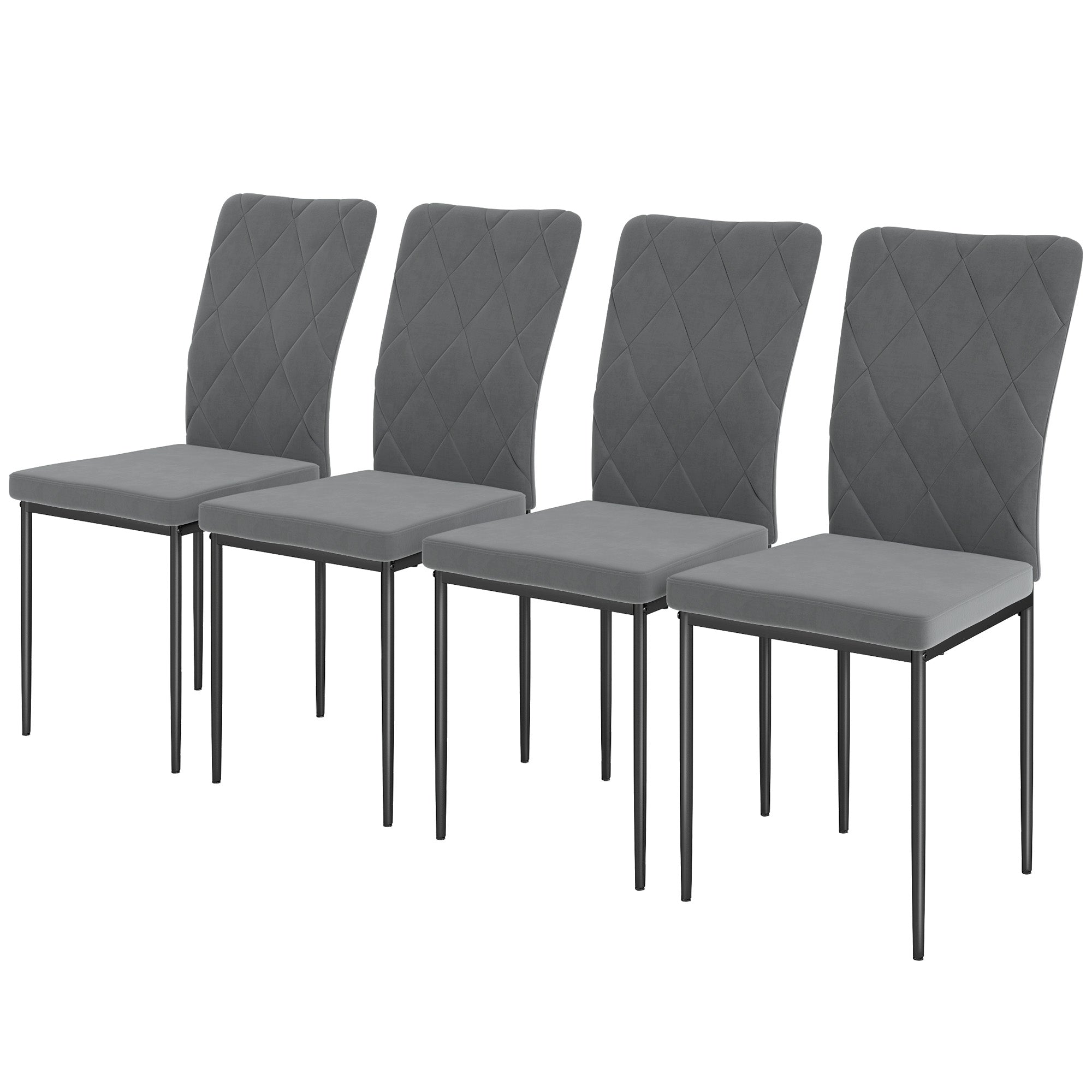 HOMCOM 4er-Set Esszimmerstühle in Samtoptik, Moderne Polsterstühle mit Metallbeinen, für Esszimmer, Schlafzimmer, Küche, Grau