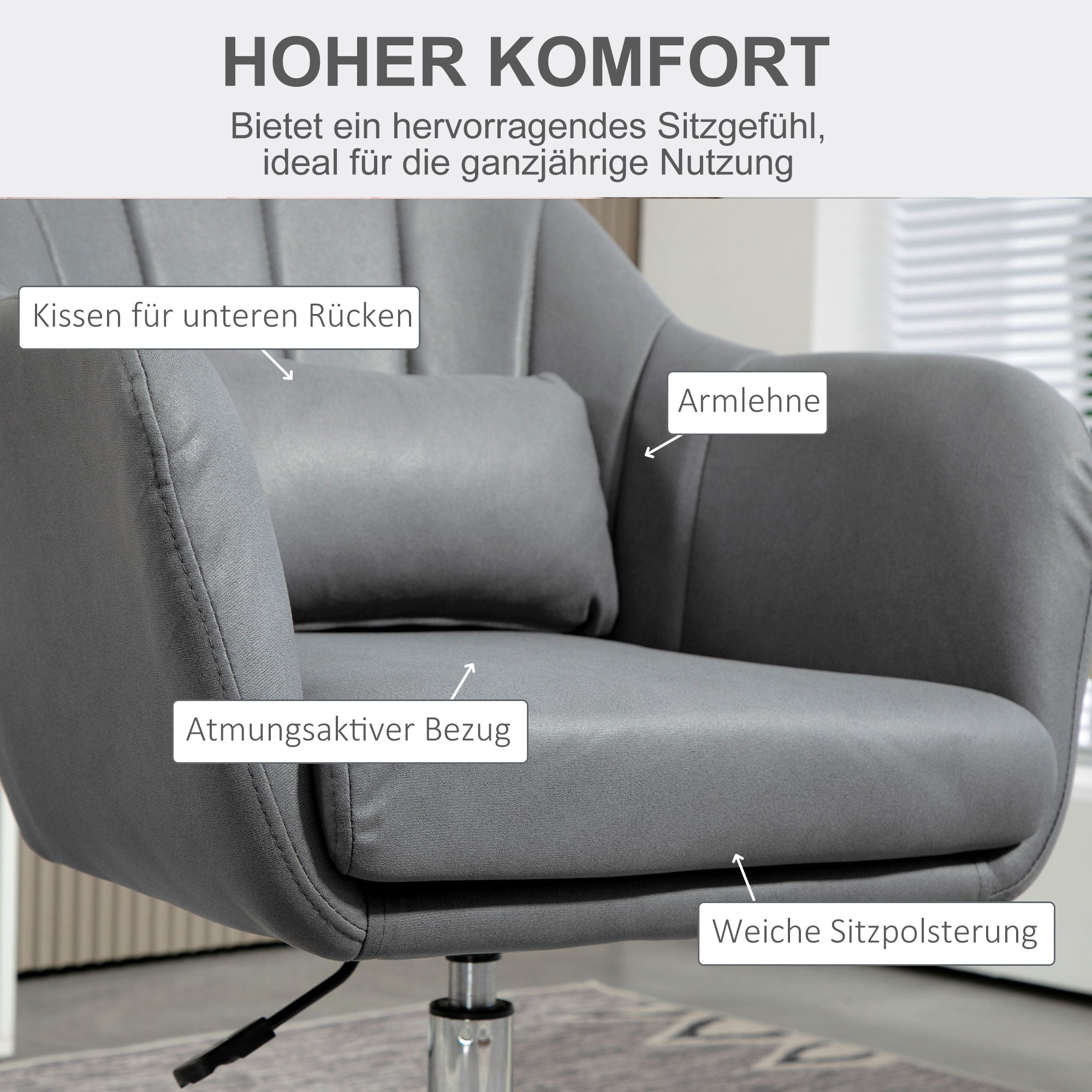 HOMCOM Drehstuhl, höhenverstellbarer Bürostuhl, Polyester, Metall, 60 x 60 x 79-91 cm, Dunkelgrau