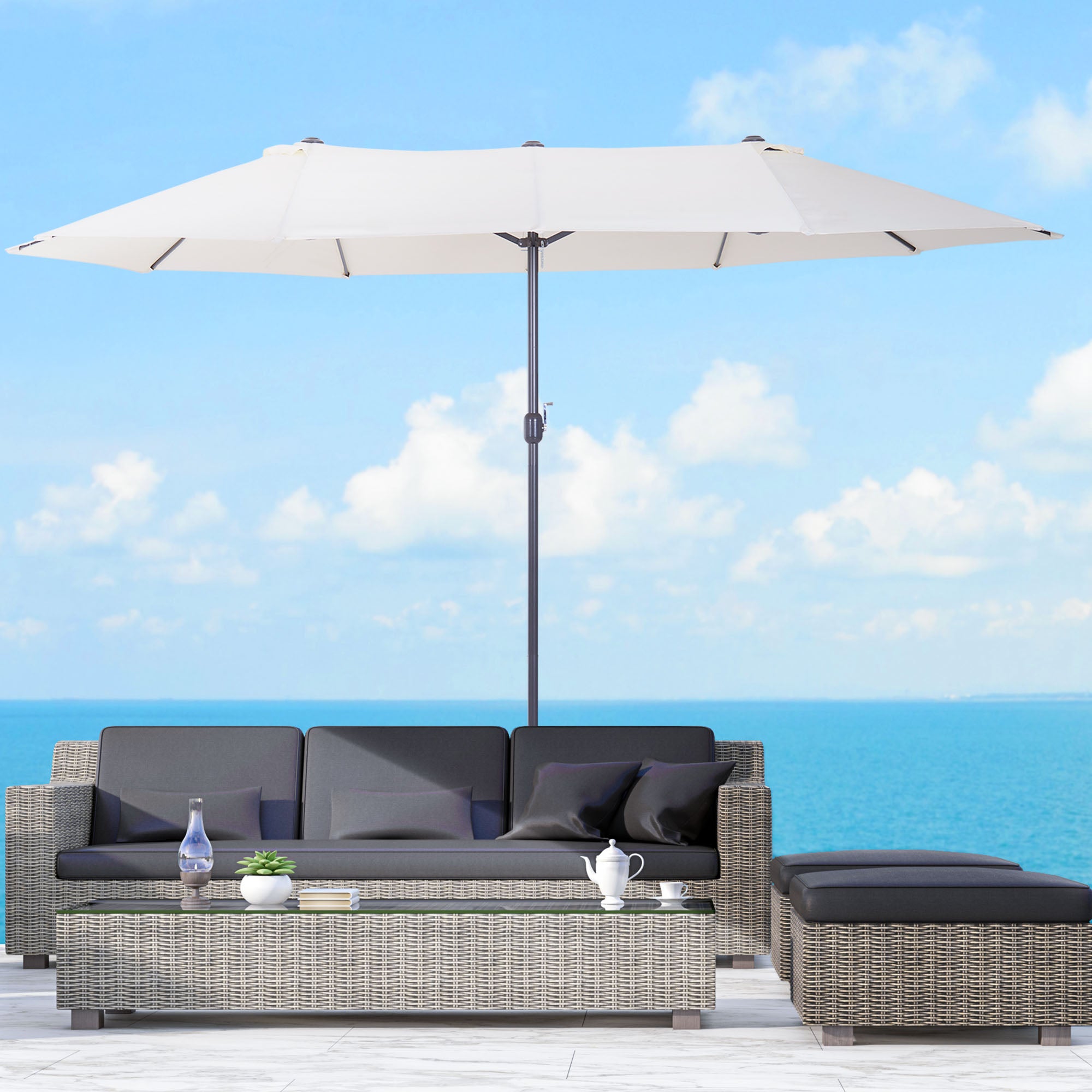 Outsunny XXL Sonnenschirm mit Handkurbel wetterbeständig 455 cm x 270 cm x 240 cm Stahl Polyester Beige