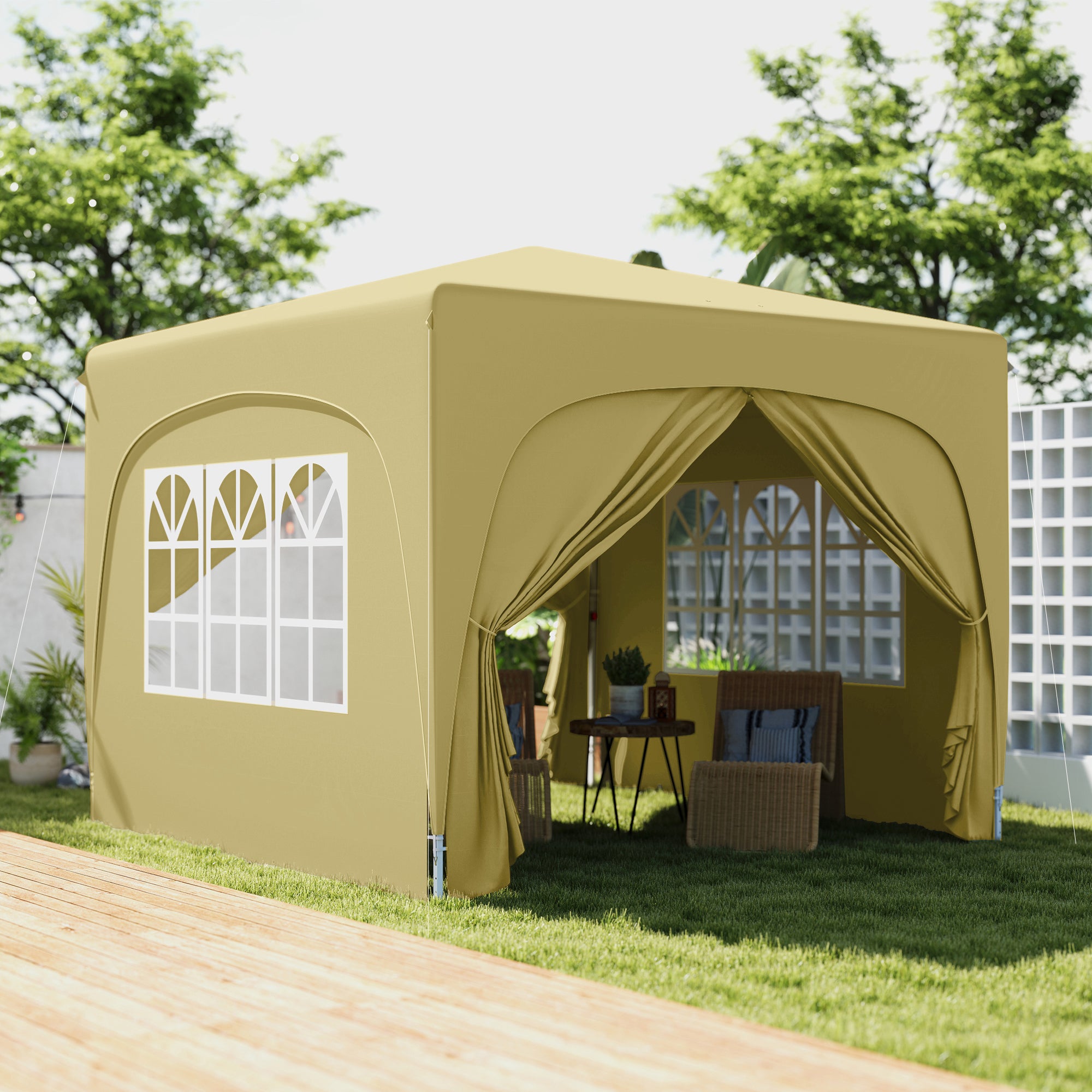 Pop-up Pavillon 3x3 m mit 4 Seitenteilen, UV 50+, Sand