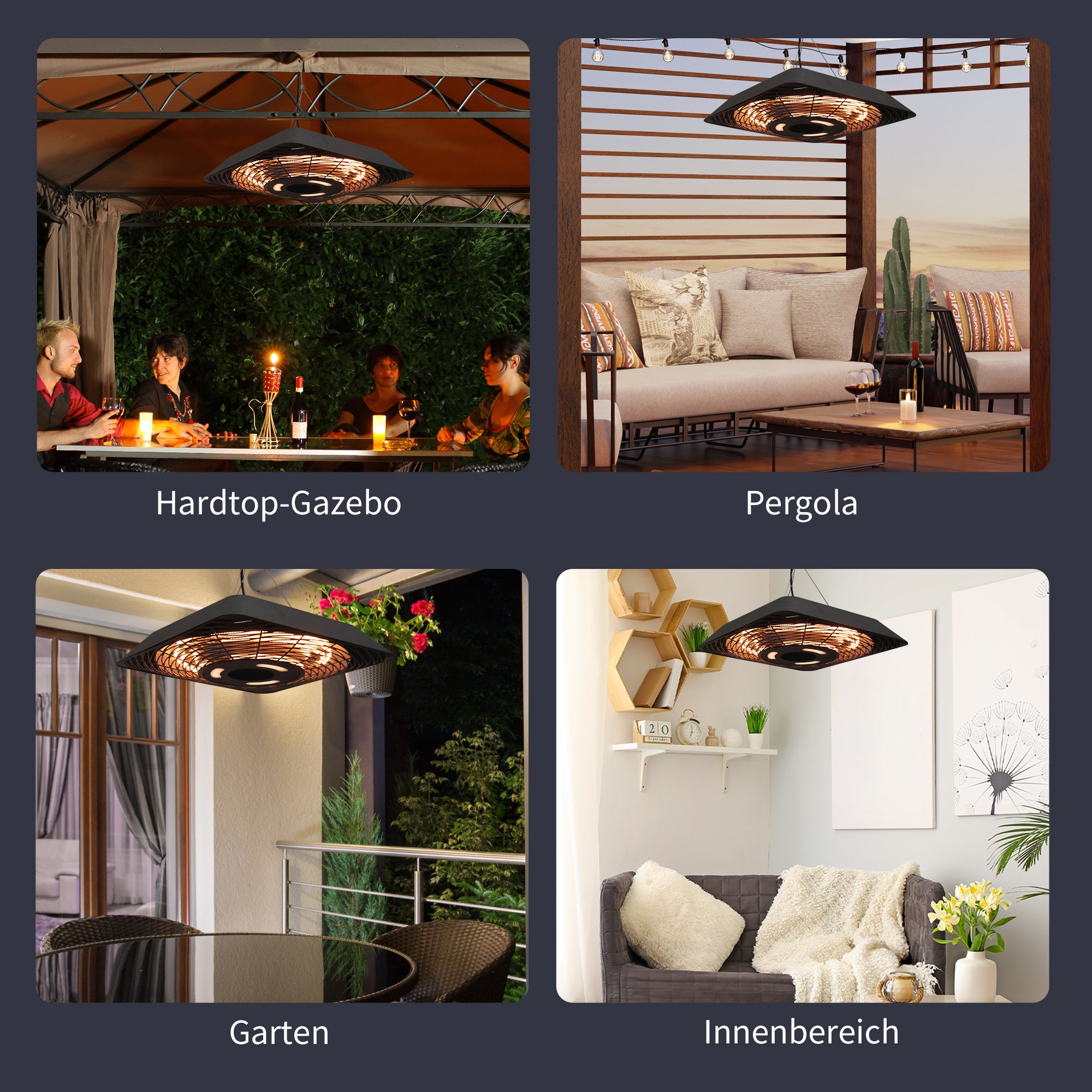 Outsunny Infrarotstrahler 2000 Watt Heizstrahler mit Fernbedienung 3 Heizstufen Schutzhülle LED-Anzeige IP45 Wärmestrahler Terrassenstrahler Standheizer Infrarotheizung Schwarz