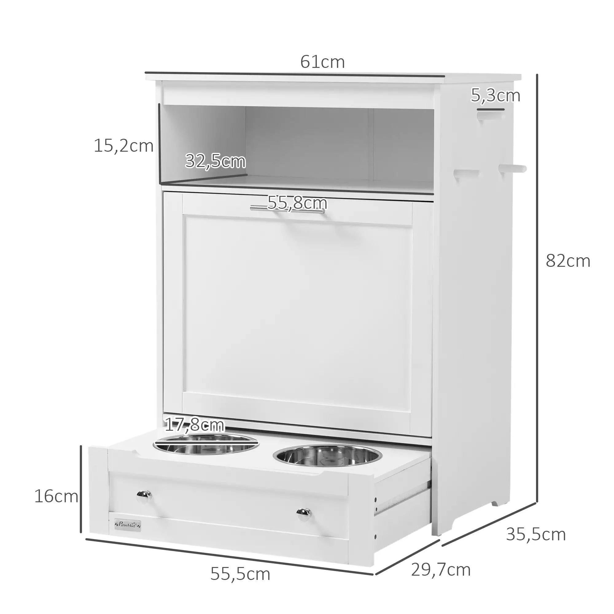 PawHut Futterstation Hund mit Schublade und Aufbewahrung Weiß