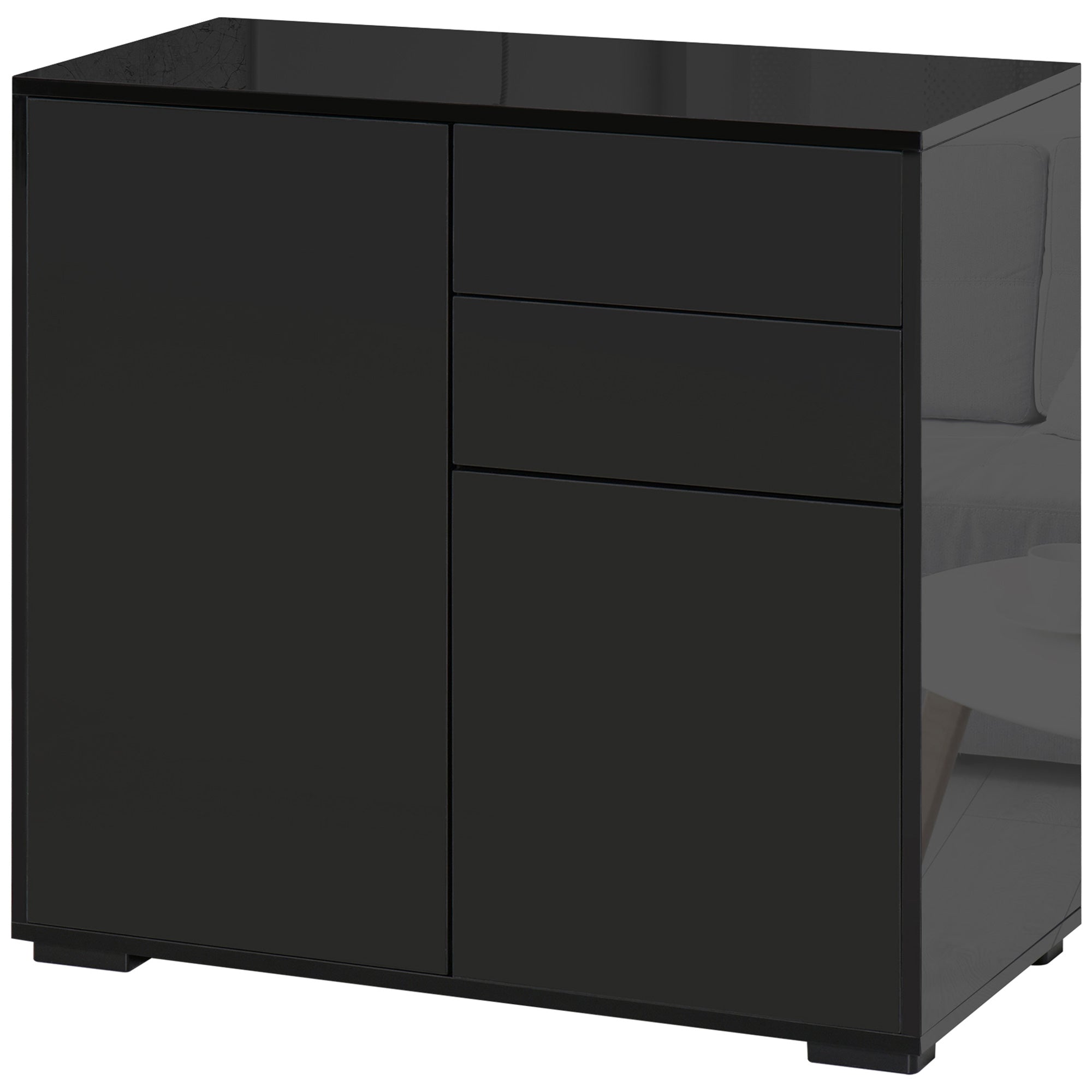 HOMCOM Aufbewahrungsschrank mit 2 Schubladen, 2 Türen, mit Kippschutz, für Wohnzimmer, Schlafzimmer, 79 x 36 x 74 cm, Schwarz