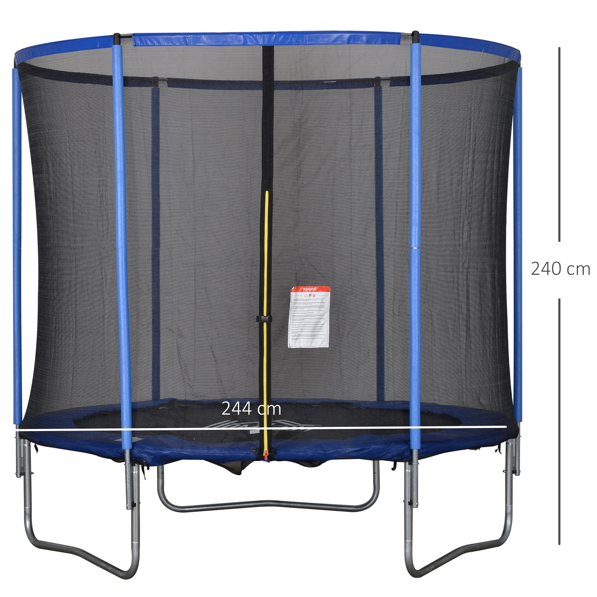 HOMCOM Trampolin mit Sicherheitsnetz Gartentrampolin für Innen- und Außenbereich Fitnesstrampolin für Kinder und Erwachsene Stahl Blau+Schwarz bis 113,6 kg Ø244 x 240H cm