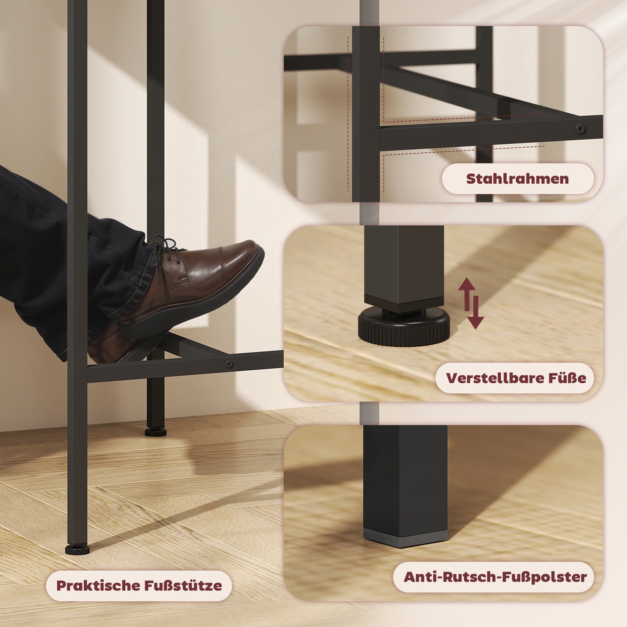 HOMCOM Bartisch Set Bartisch mit Barhocker-Set Esstisch mit 2 Stühlen mit Rutschfestem Fußpolster Grau