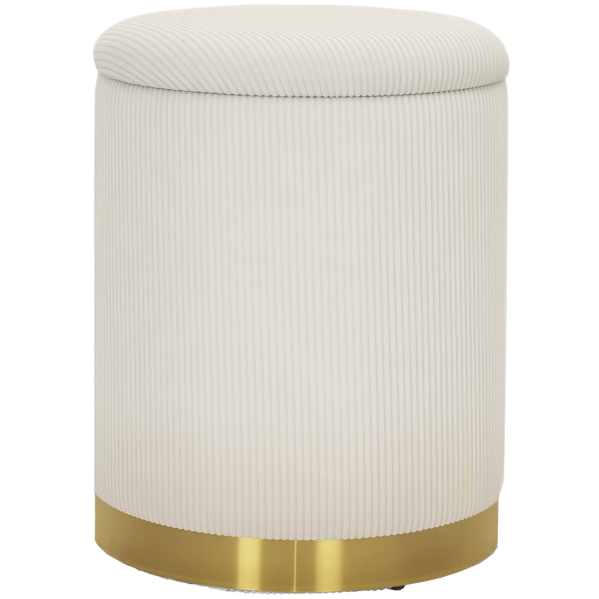 HOMCOM Sitzhocker mit Stauraum klappbare Hocker mit Deckel, Stahlboden, Runder Fußhocker 36 x 36 x 44 cm Cremeweiß