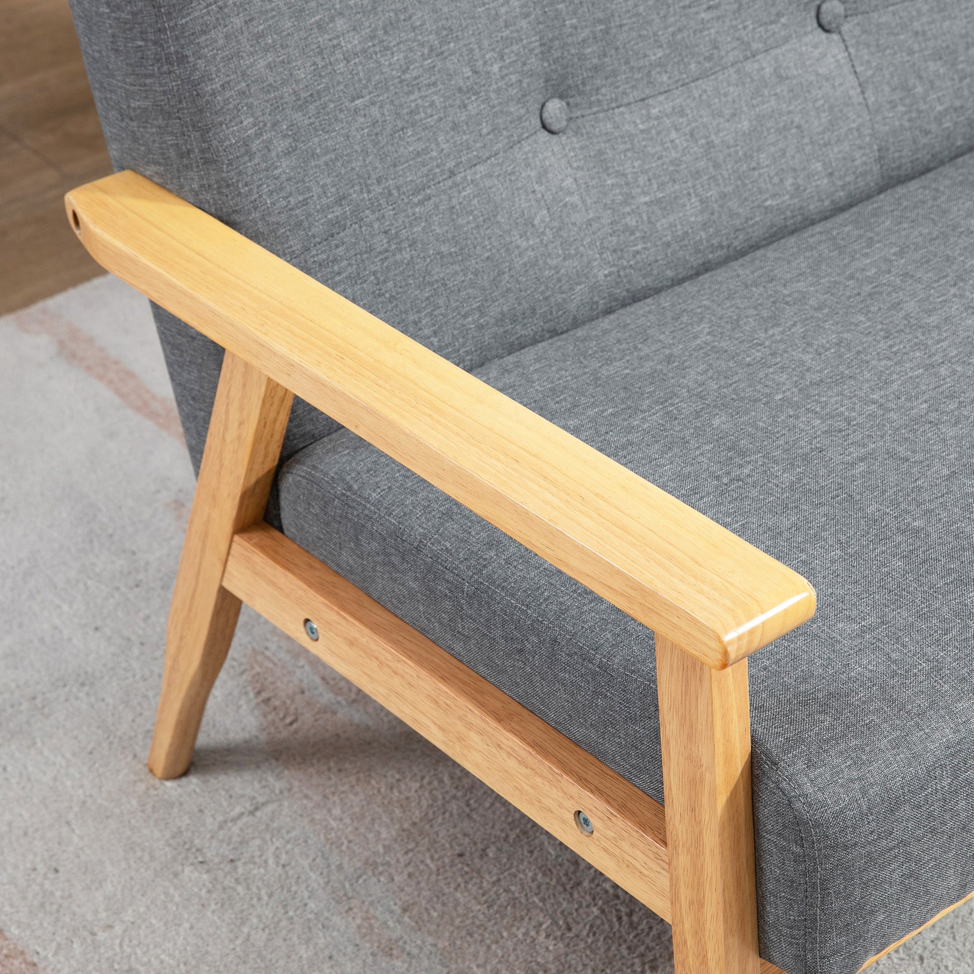 HOMCOM Dreisitzer-Polstersofa, Kautschukholz, 154,5 x 69,5 x 73 cm, Grau