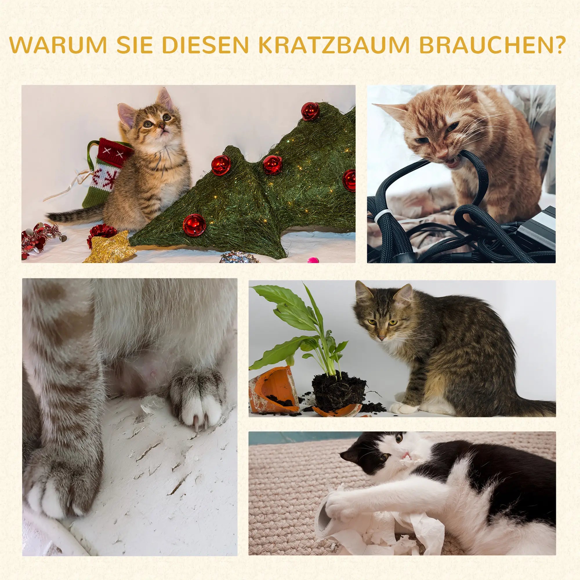 PawHut Kratzbaum Katzenbaum mit Liegekorb und Spielbällen