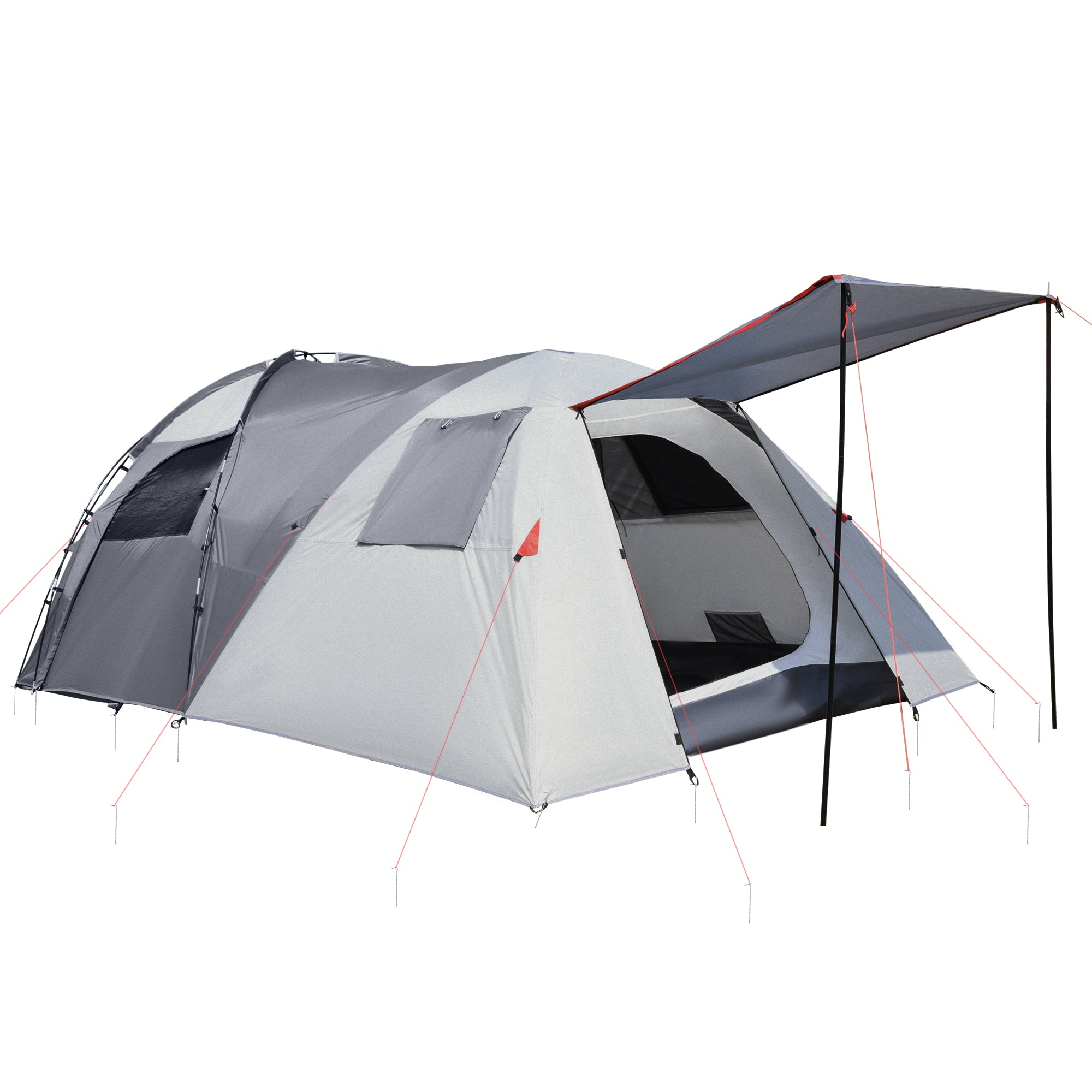 Outsunny Campingzelt für 4-5 Personen, zwei Innenräume, herausnehmbare Bodenmatte, grau, 4,90 x 2,50 x 1,85 m
