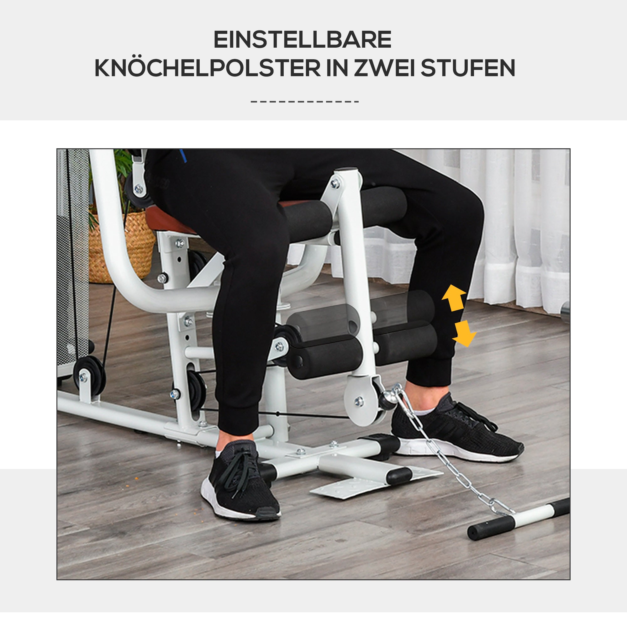 HOMCOM Gym Kraftstation Fitnessstation Multigym Fitnesscenter Fitnessgerät inkl. Gewichten Latzug Beincurl Metall PU-Kunstleder Weiß 150 x 110 x 210 cm