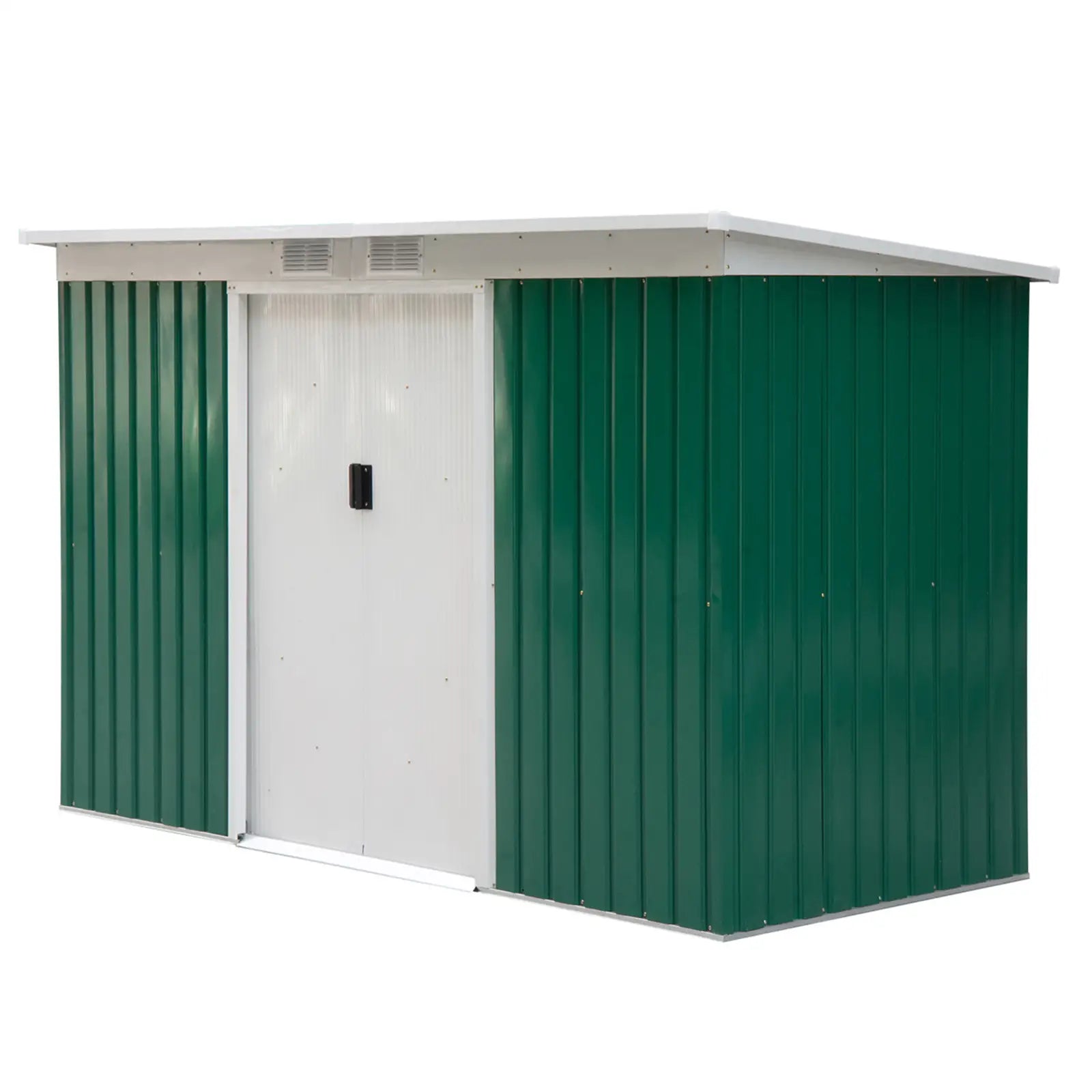 Outsunny Metall Gerätehaus 6,3m³ 280x130x172cm Geräteschuppen mit Pultdach Schiebetür wetterfest Gartenhaus Outdoor Garten Schuppen Schrank für Hinterhof Außenbereich Anthrazit, Dunkelgrün