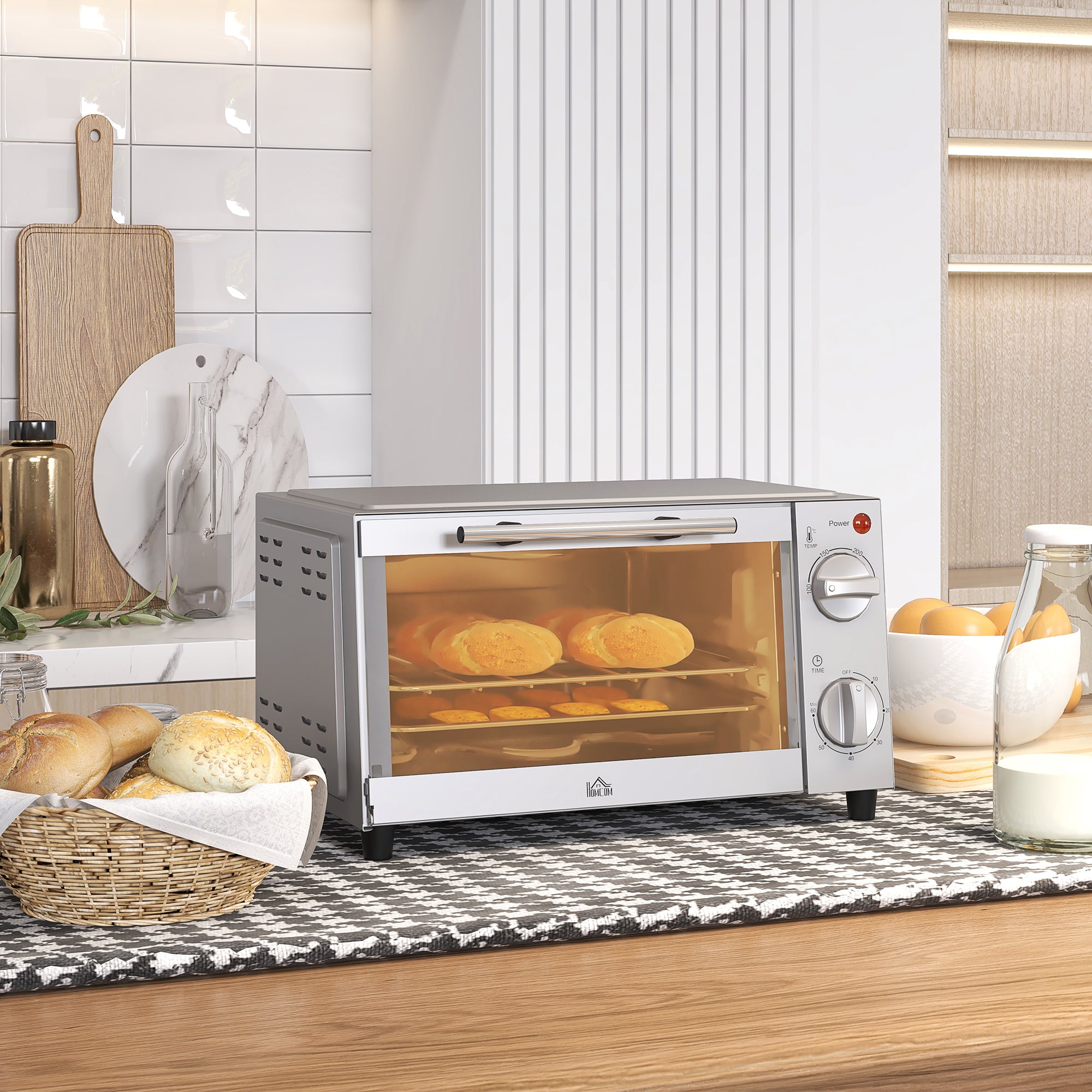 HOMCOM Minibackofen Elektro mit Timer & Sichtfenster Edelstahl
