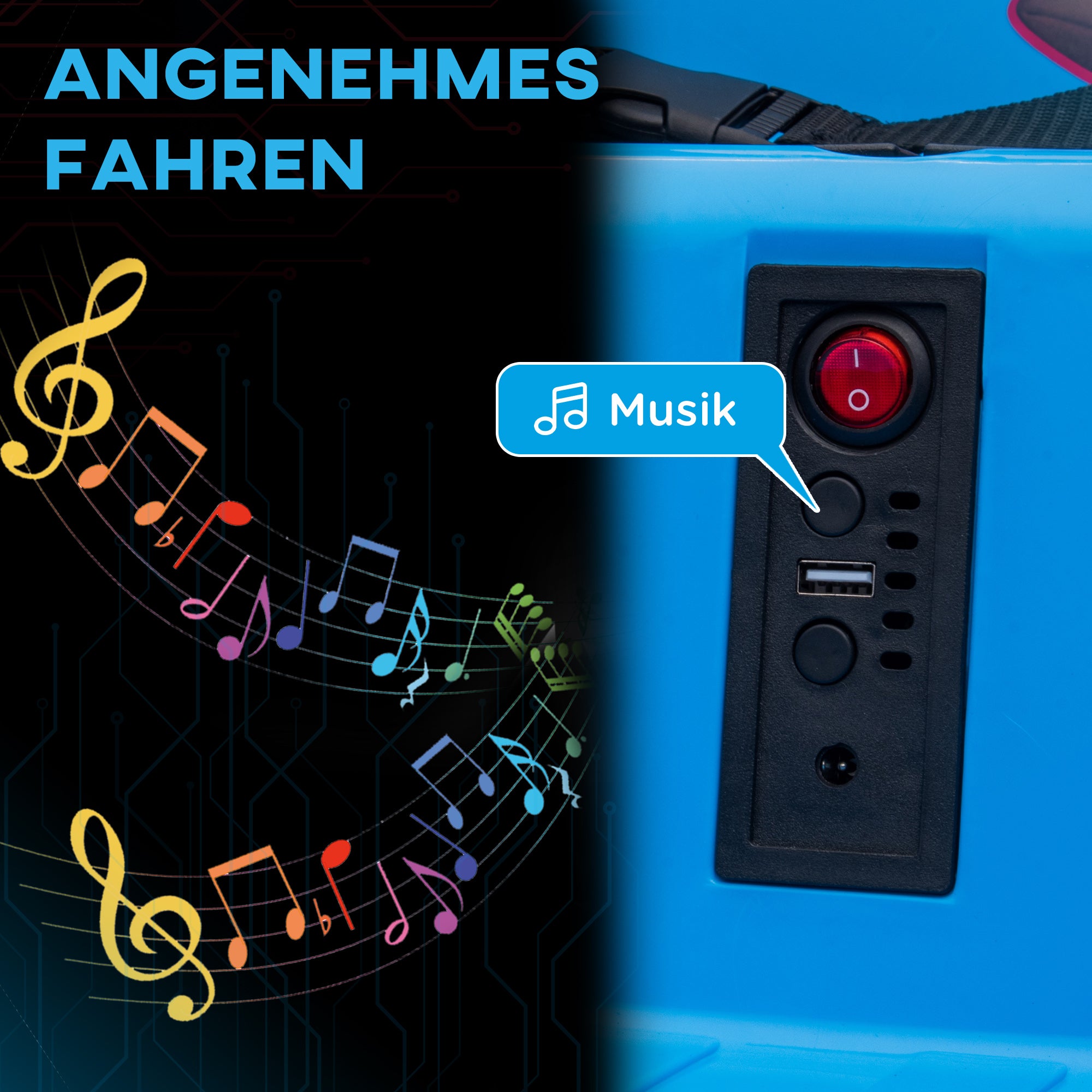 AIYAPLAY Kinder-Autoscooter, 360°-Drehung, für 3-5 Jahre, mit Fernbedienung, Musik, Blau