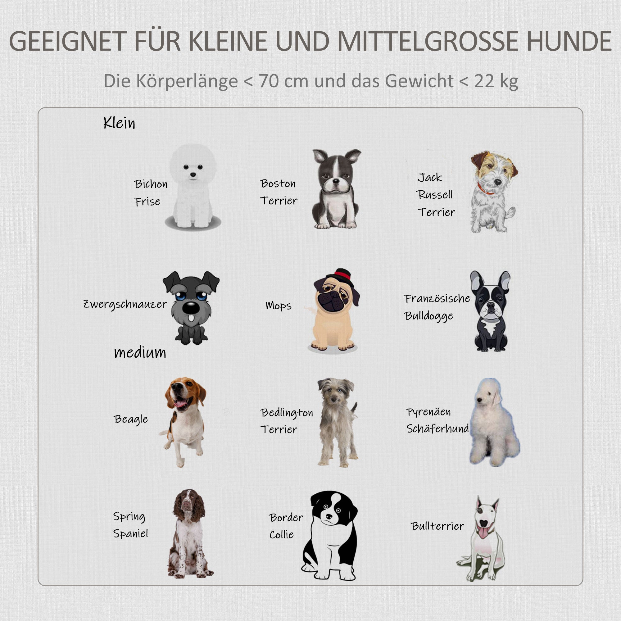 PawHut Transportbox für mittelgroße und kleine Hunde, verriegelbar Holzwerkstoff Stahl Grau + Weiß