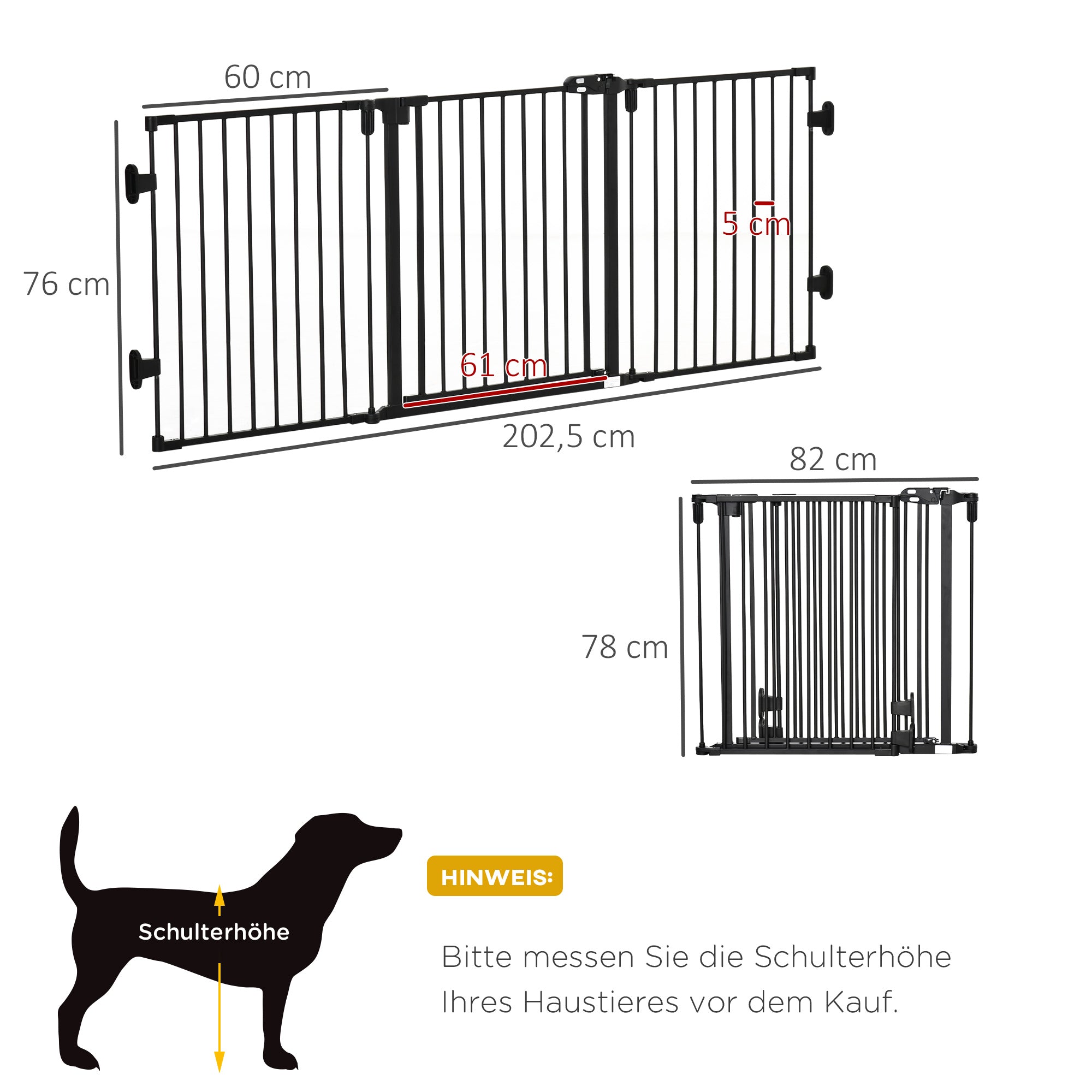 PawHut Hunde Absperrgitter Türschutzgitter Haustierschutzgitter verstellbar klappbar Kamingitter mit automatische schließenden Tür 3 Paneele für Ofen Wandmontage/Freistehend Schwarz 202,5 x 76 cm