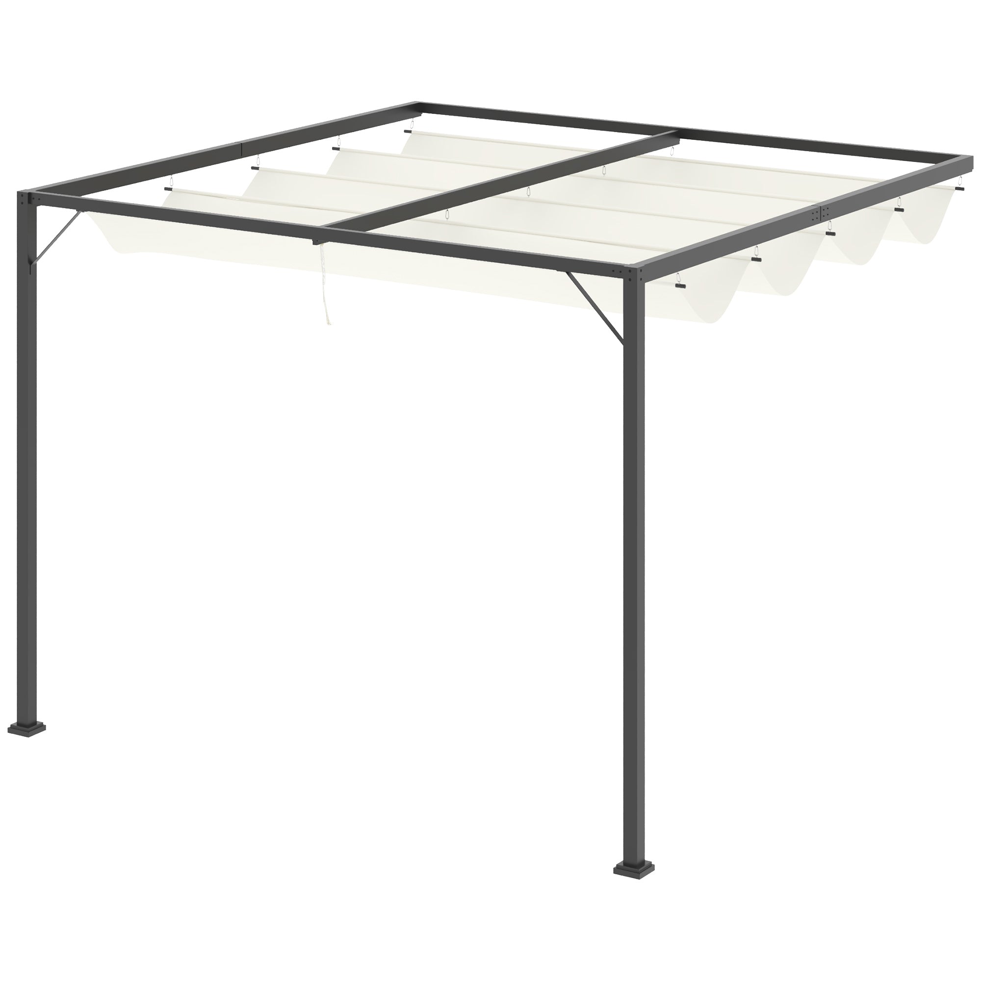 Outsunny Pergola Pavillon 3 x 3 m Gartenpavillon BBQ-Pavillon mit Stoffdach Terassenüberdach wetterfest Wand Anbau Metall Polyester Cremeweiß