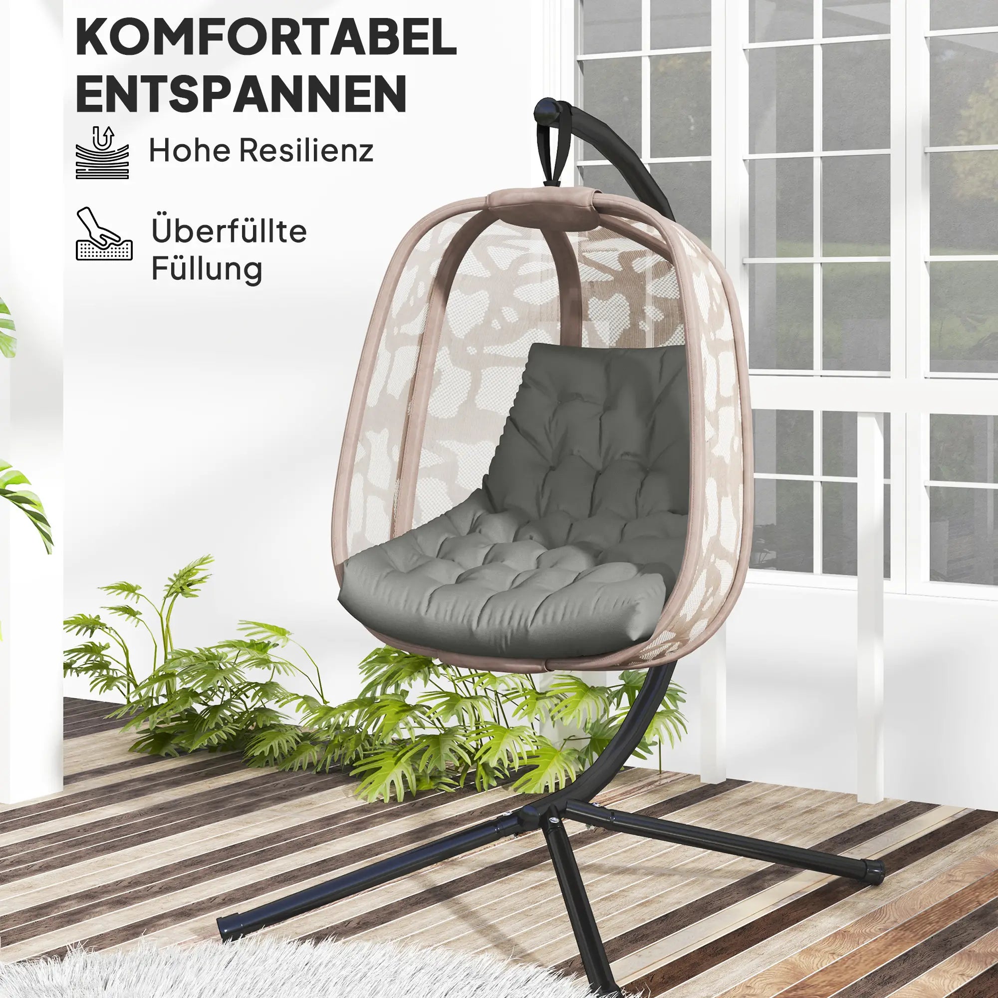 Outsunny Sitzkissen, Außensitzkissen für Hängekorb und Schaukelstühle, Outdoor-Polsterkissen, Grau