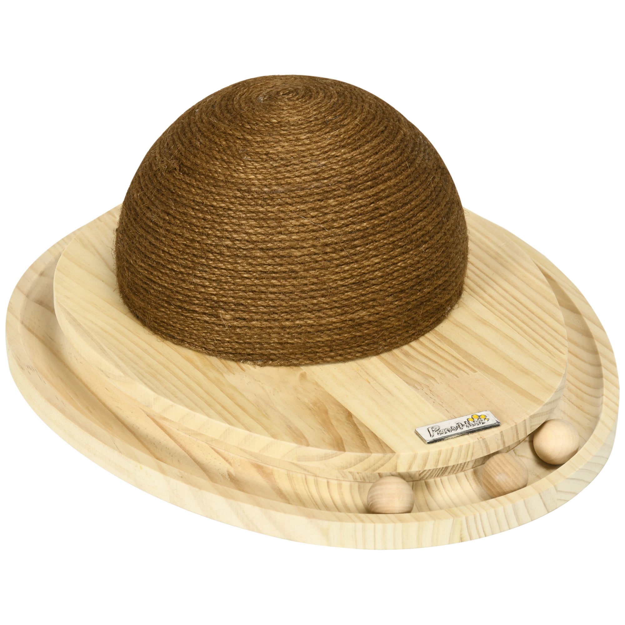 PawHut interaktives Katzenspielzeug, Kratzfläche, ovale Kugelbahn, Kiefernholz, 39,5 x 32,5 x 14,5 cm