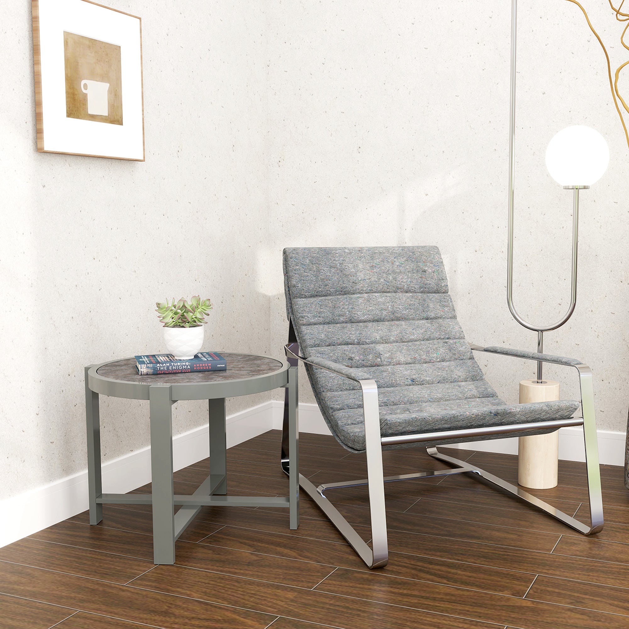 Outsunny Beistelltisch Gartentisch Rund wetterfest Aluminium Balkontisch mit Marmoroptik Grau