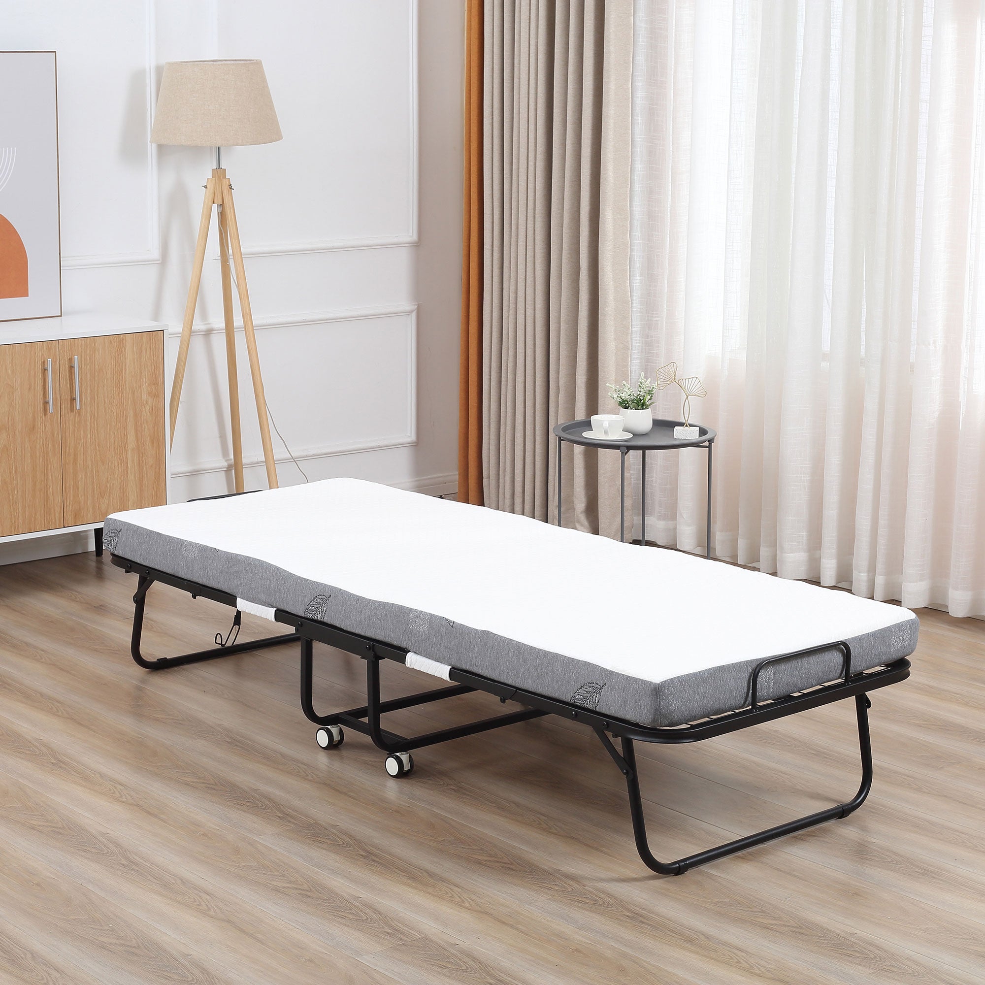 HOMCOM Gästebett Klappbett mit Rollen Stahl+Schaumstoff Weiß+Schwarz 200 x 80 x 42,5 cm