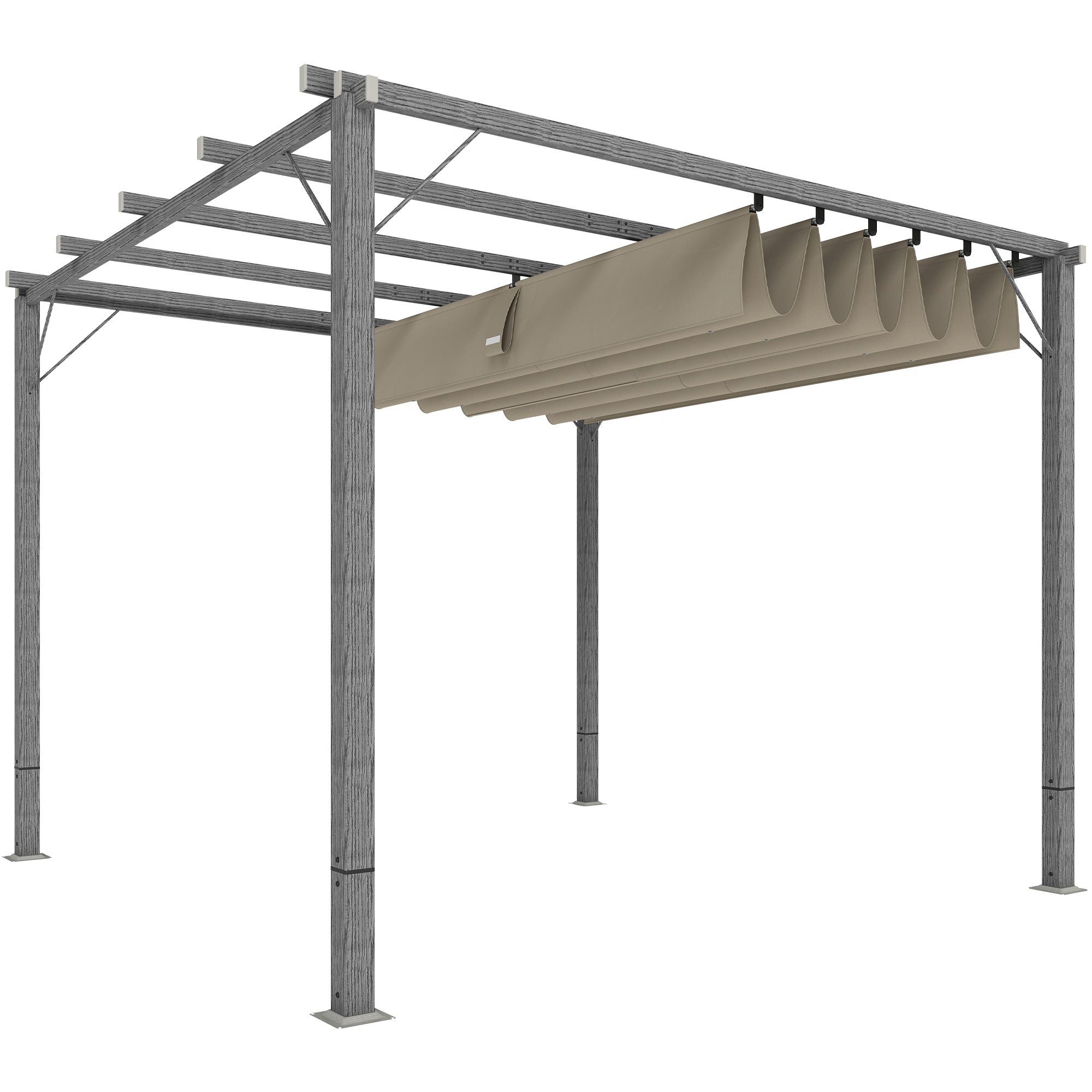 Outsunny 3 x 3 m Garten-Pergola, Verstellbares Terrassendach, Aluminium-Rahmen, UPF30+ Sonnenschutz, Grau