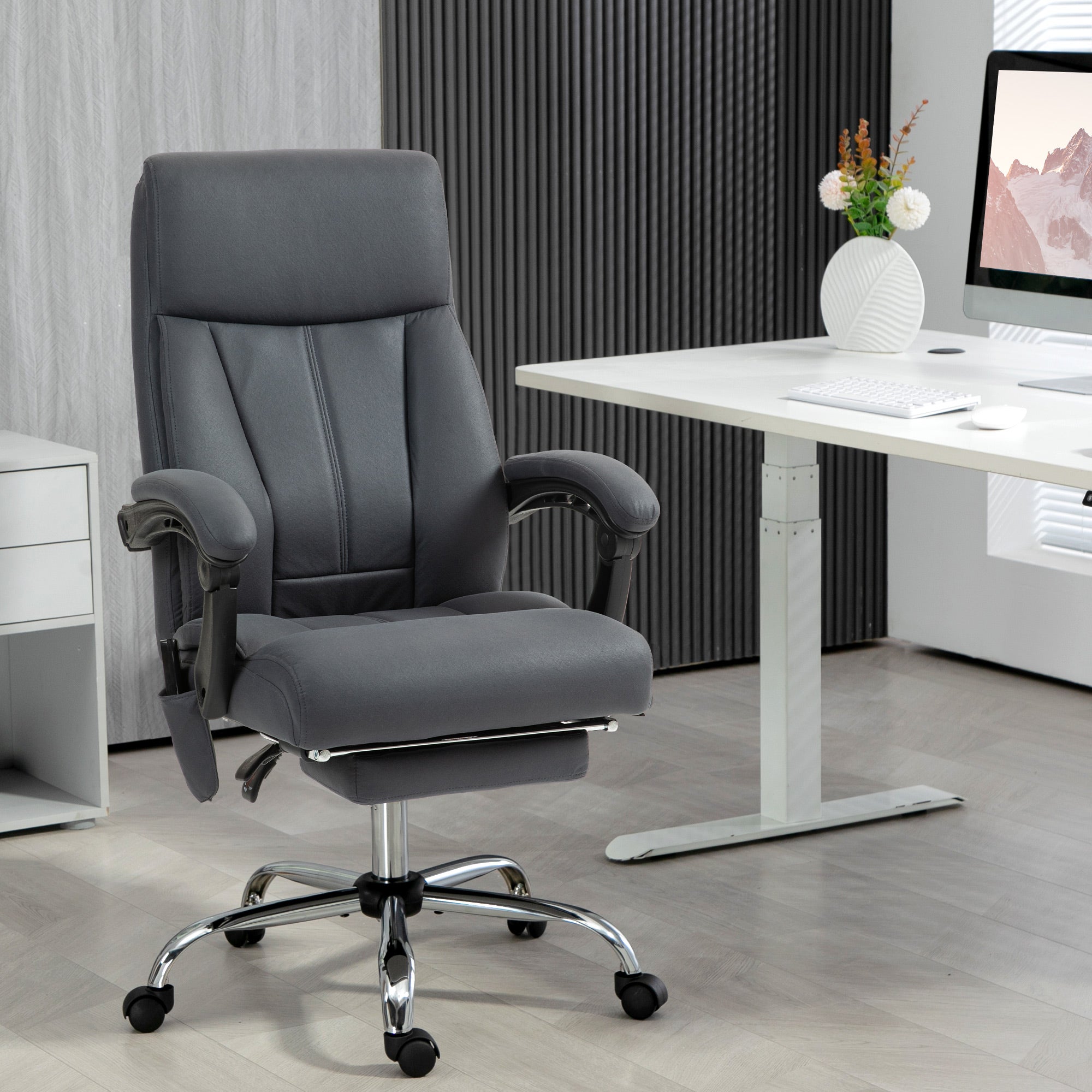 Vinsetto Bürostuhl mit Massagefunktion & Heizfunktion, Fußstütze, bis 120 kg, Dunkelgrau