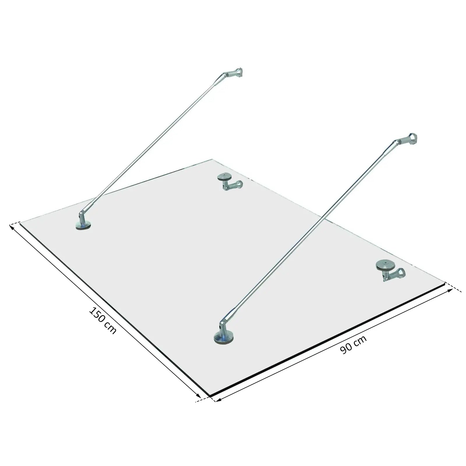 HOMCOM Vordach Glasvordach Türvordach, Gehärtetem Glas, 304 Edelstahl Klarglas 150 x 90 cm